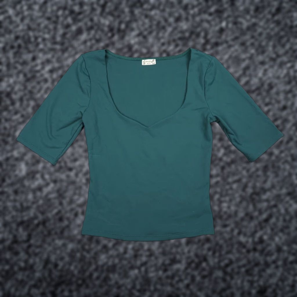 Free People Free People Shirt Top Women's XS Green Stretch V-Neck Short Sleeve Casual Slim Basic T-Shirt Women XS Green Stretch Size XS / US 0-2 / IT 36-38 - 1 Thumbnail