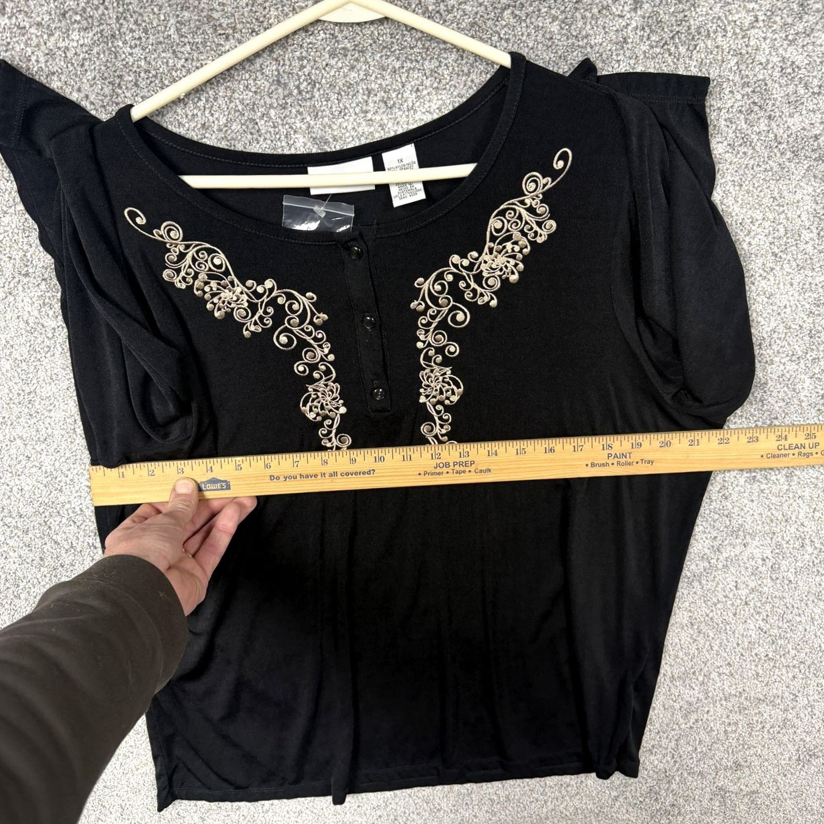 Vintage VINTAGE Jaclyn Smith T-Shirt Womens 1X Plus Black Embroidered Henley Whimsigoth Coquette Size XL / US 12-14 / IT 48-50 - 4 Thumbnail