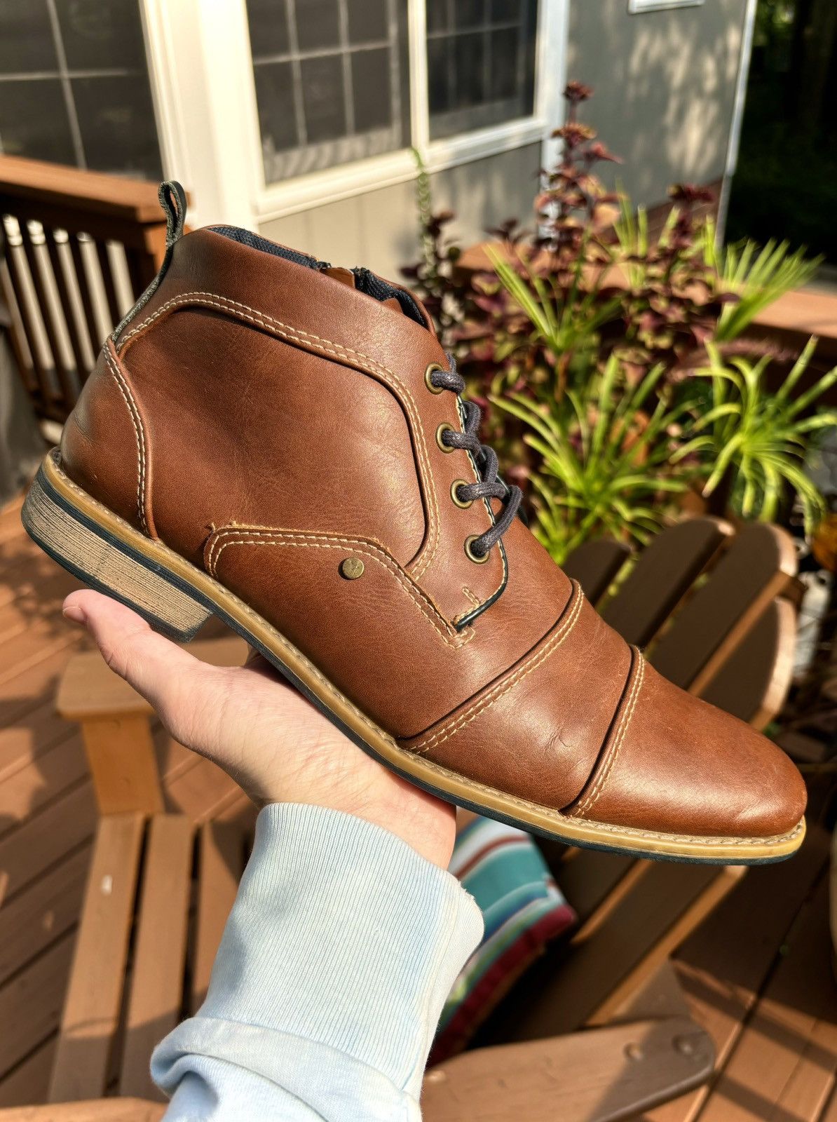 Apt. 9 × Designer Brown Leather Ankle Boots Apt 9 Cap Toe Zipper Cognac & Navy Size US 8 / EU 41 - 1 Thumbnail