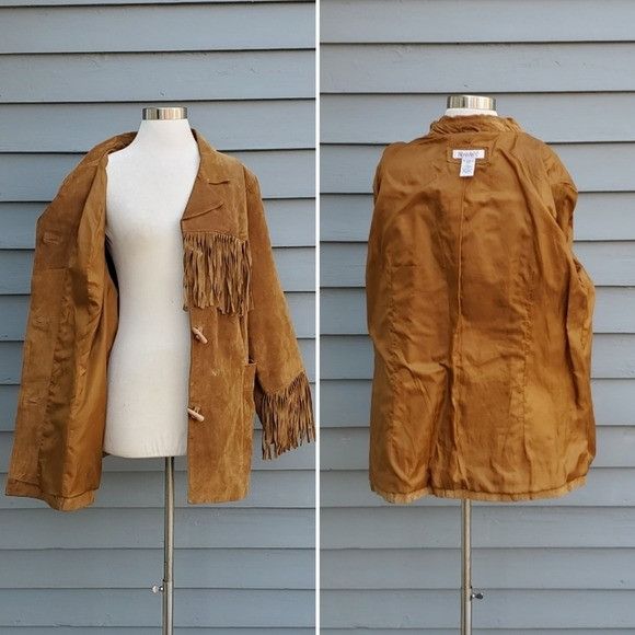 Vintage Vintage 90s y2k Whiskey Brown Suede Leather Fringe Boho Coat Size 3XL / US 20-22 - 2 Thumbnail
