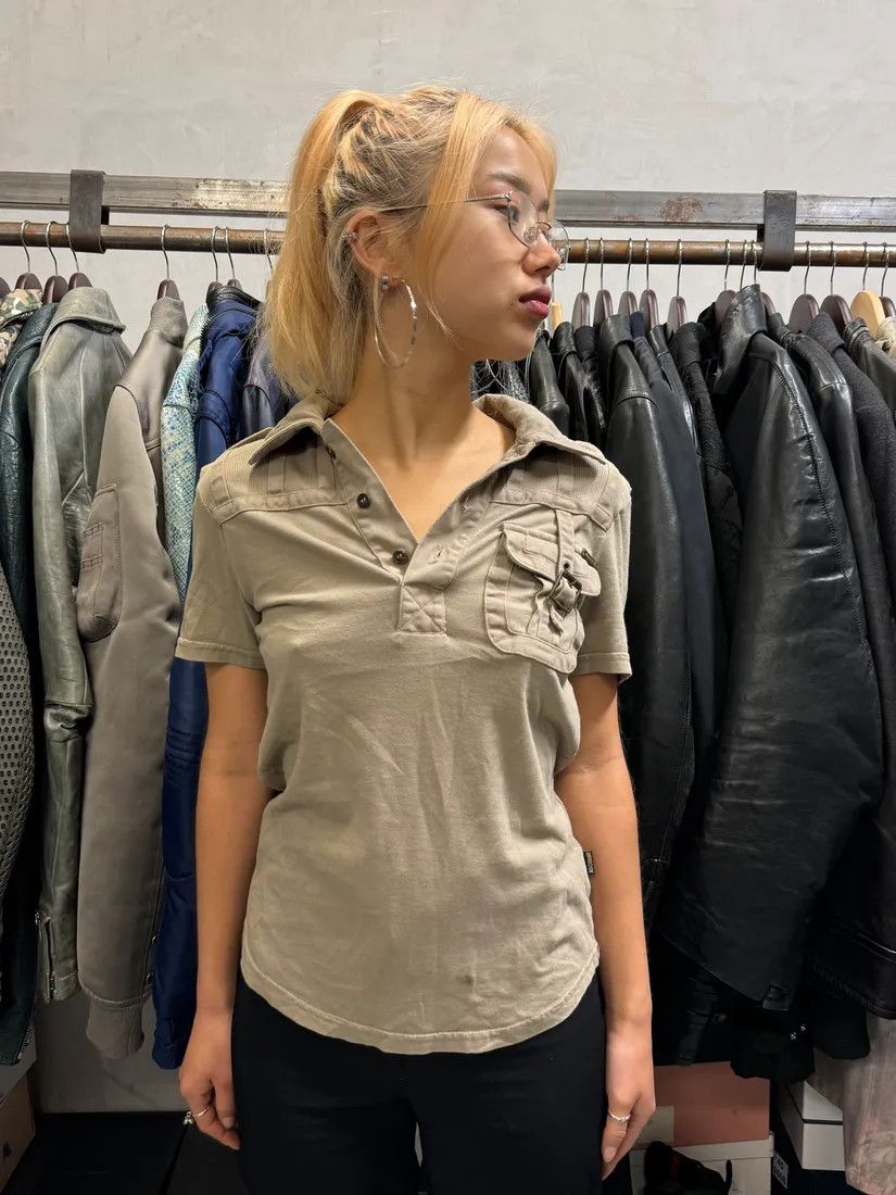 Roberto Cavalli SS2006 Cavalli Army Reinforced Beige Polo Size XS / US 0-2 / IT 36-38 - 2 Thumbnail