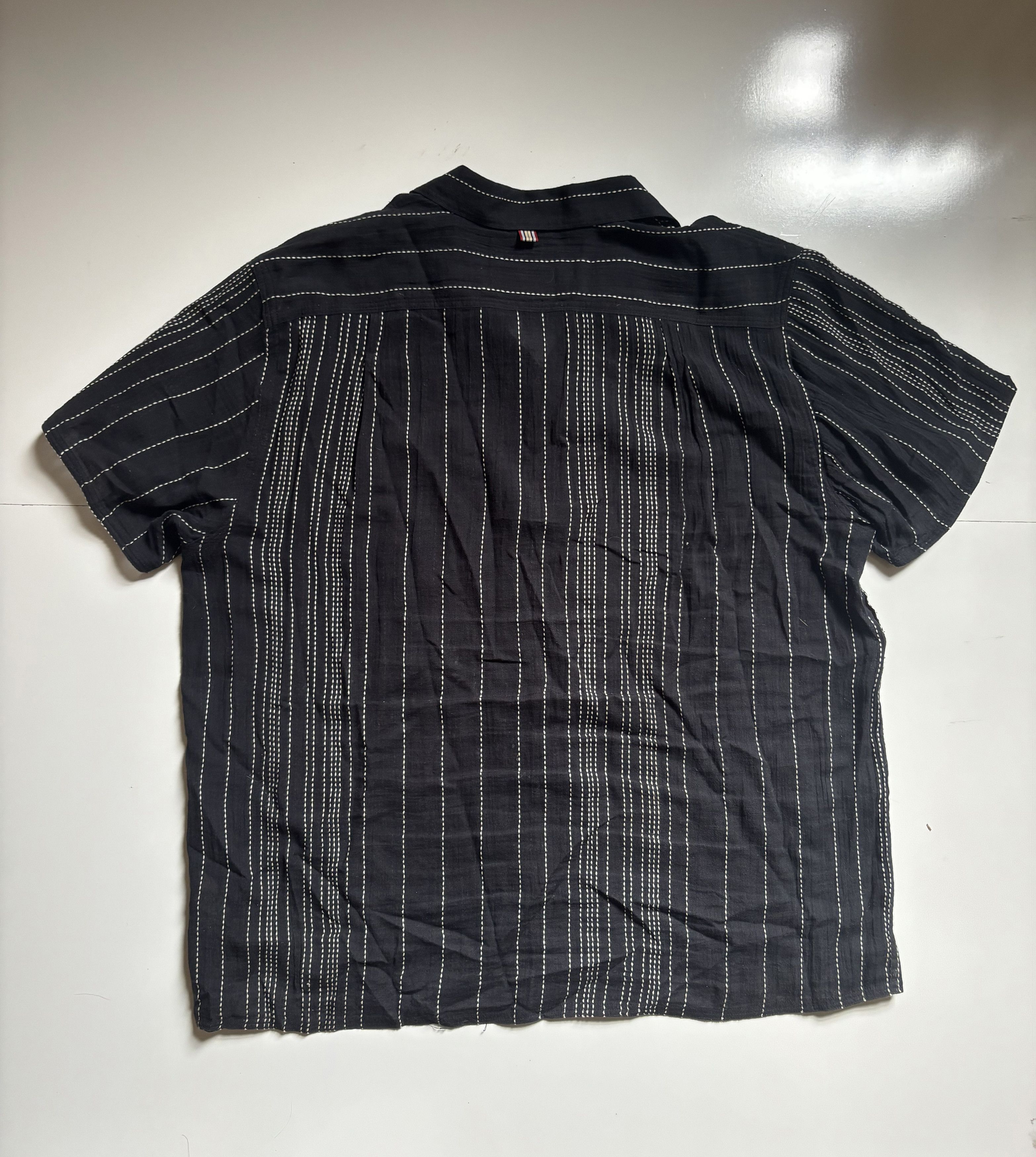 Kardo Kantha Striped Black Short Sleeve Button Down Shirt Size US XL / EU 56 / 4 - 5 Thumbnail