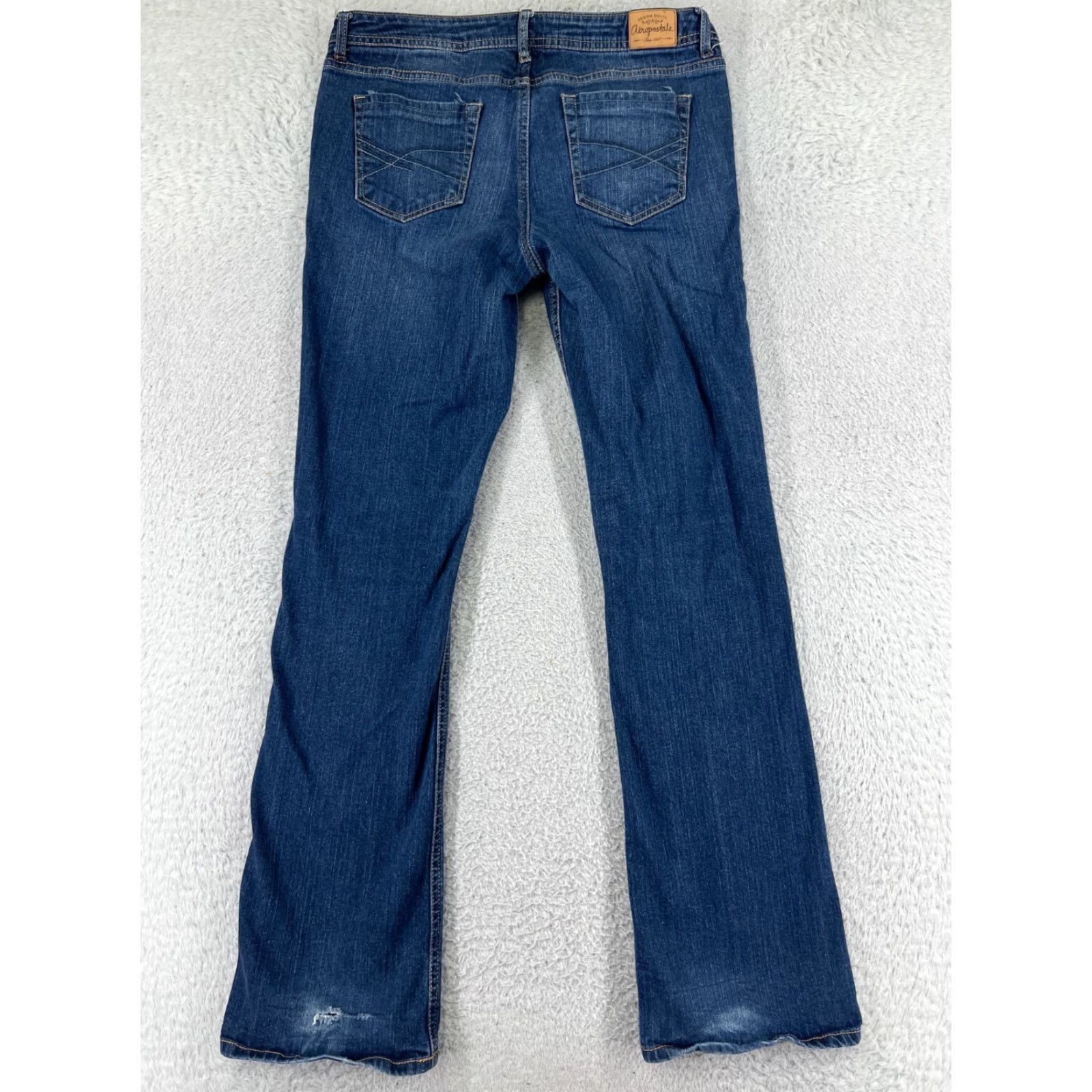 Vintage Aéropostale Jeans Womens 9 Long Blue Denim Hailey Flare Low Rise 30x32 Slim Stretch Distressed 5-Pocket Design Size 30" / US 8 / IT 44 - 2 Thumbnail