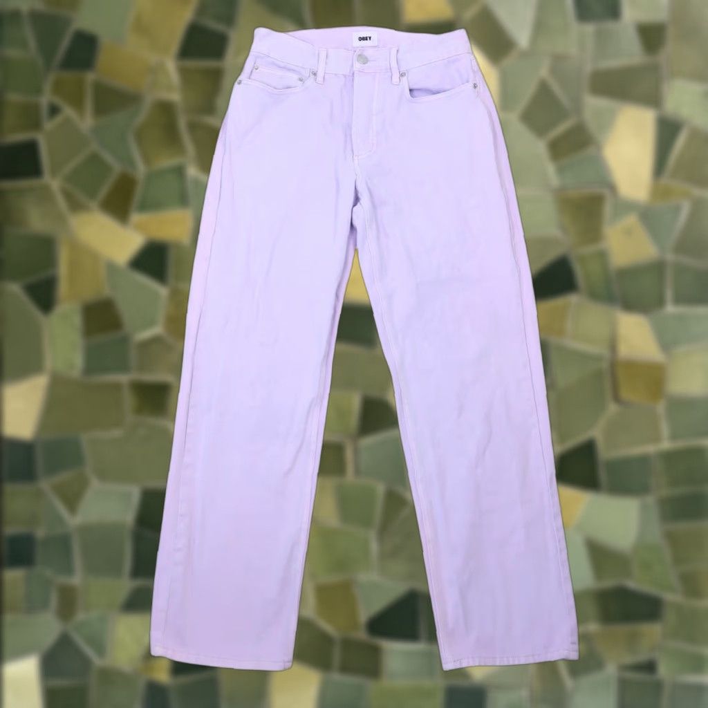 Obey OBEY Jeans Womens 28 Light Pastel Purple Mid Rise Baggy Denim 100% Cotton Inseam 29 Womens Size 28" / US 6 / IT 42 - 1 Thumbnail