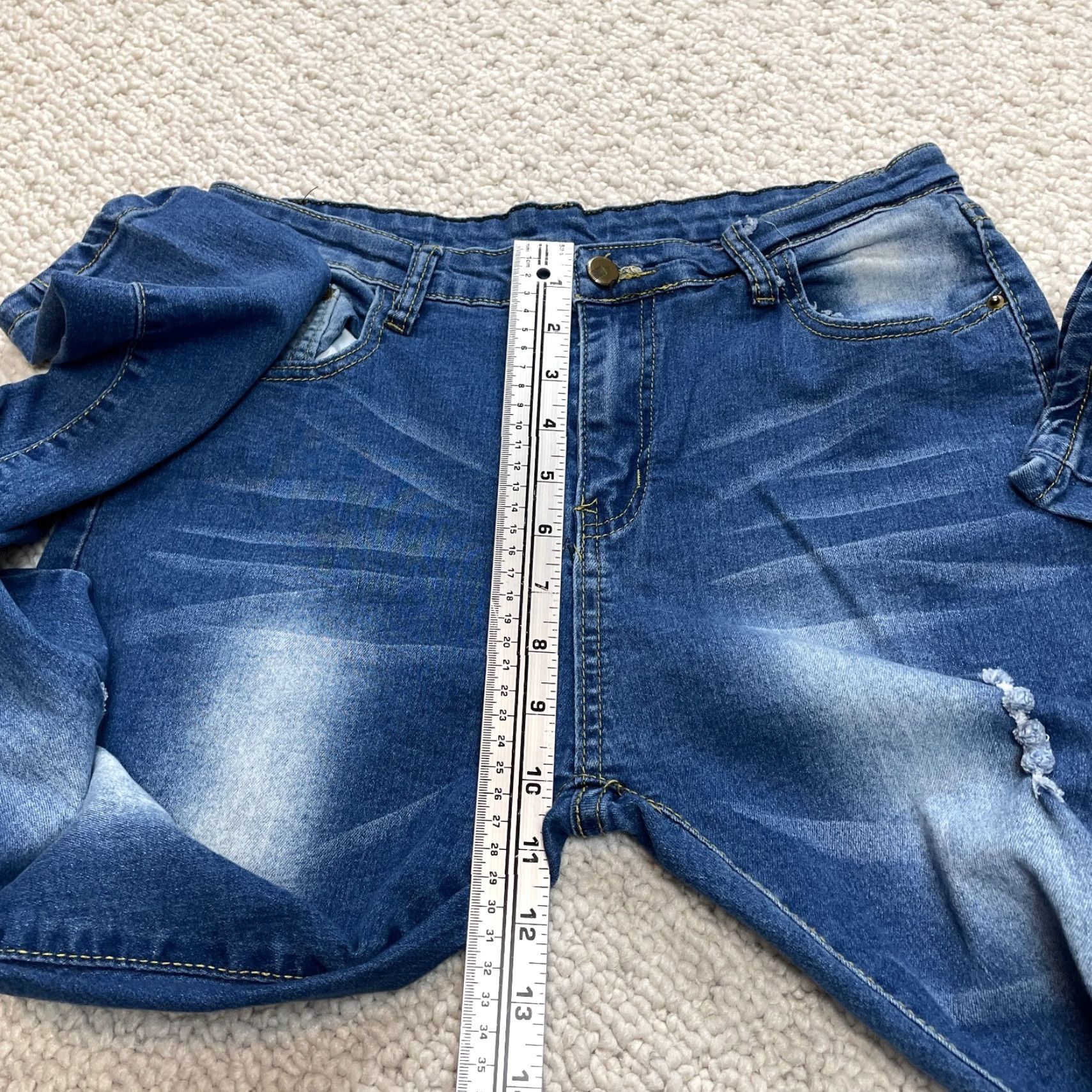 Denime Unbranded Skinny Jeans Womens XL 30x29 Denim Blue Distressed Sandblasted Dark Wash MidRise 5-Pocket Stretch Size 40" / US 18 - 7 Thumbnail