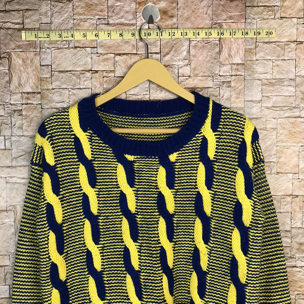 Aran Isles Knitwear Japan Yellow Blue aran isle cable Knitwear #A483 Size US S / EU 44-46 / 1 - 2 Thumbnail