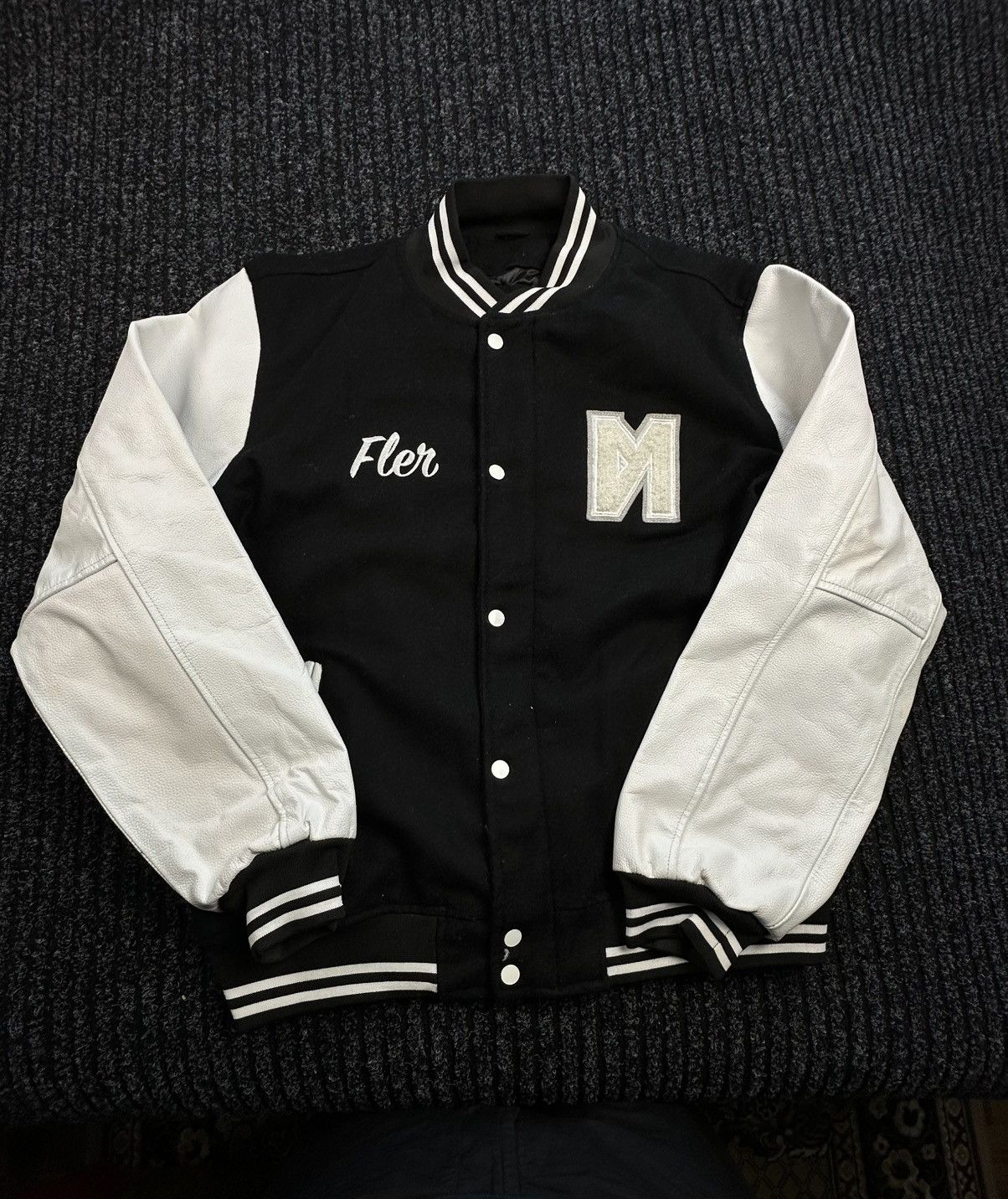 Other Fler Frank White bomber Varsity wool Jacket leather sleeve Size US XXL / EU 58 / 5 - 1 Thumbnail