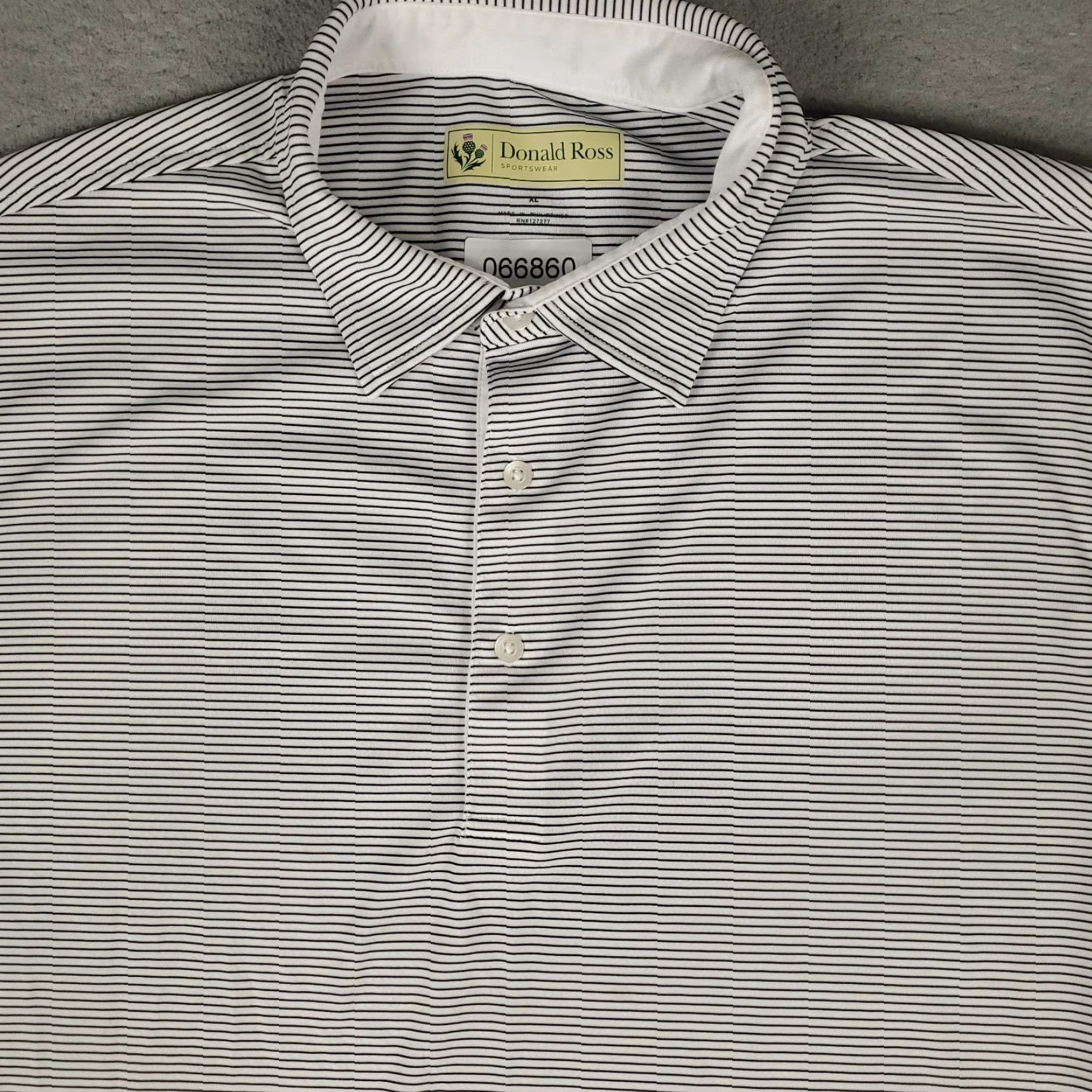 Vintage Donald Ross Polo Shirt Mens XL Gray Black Striped Short Sleeve Polo Shirt Mens Size US XL / EU 56 / 4 - 2 Thumbnail