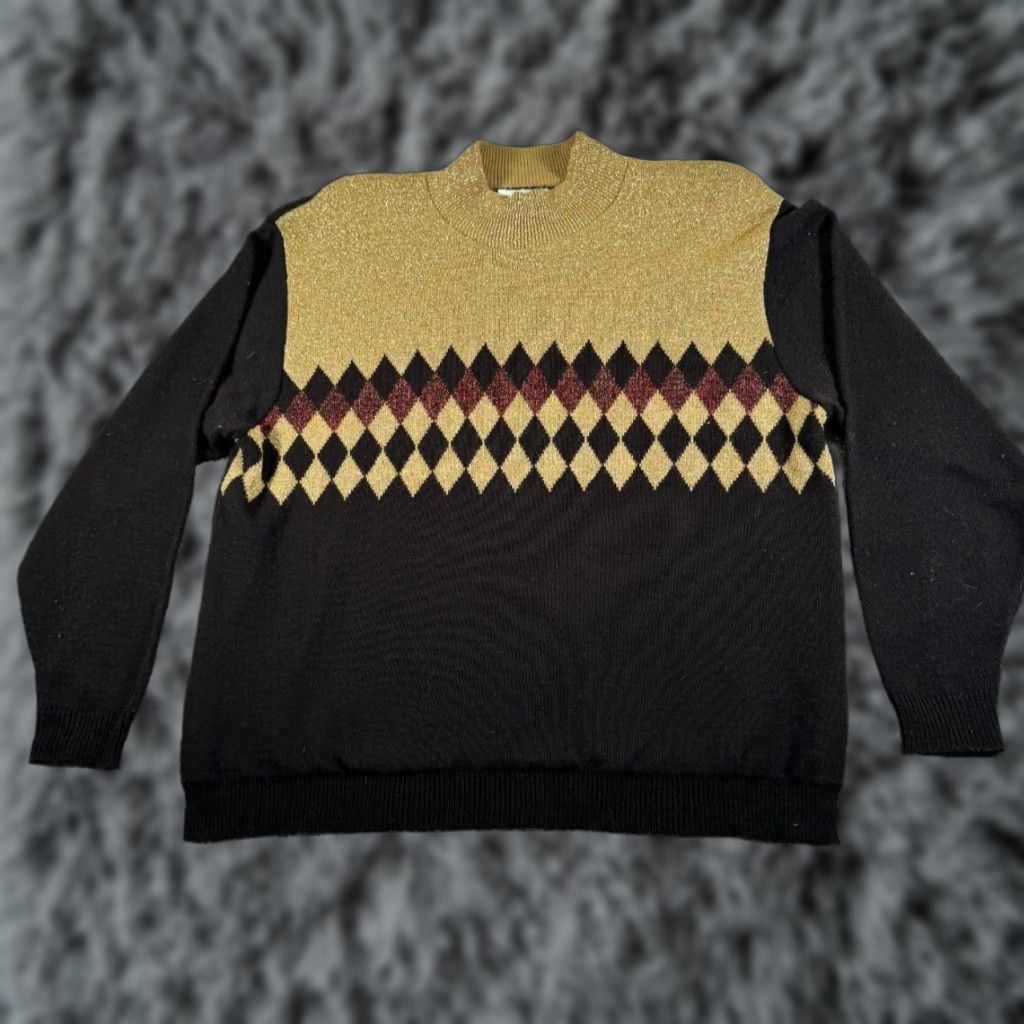 Vintage VINTAGE Alfred Dunner Sweater Women XL Argyle Sparkly 80s 90s Office Workwear Holiday Christmas Pullover Mock Neck Long Sleeve Size XL / US 12-14 / IT 48-50 - 1 Thumbnail