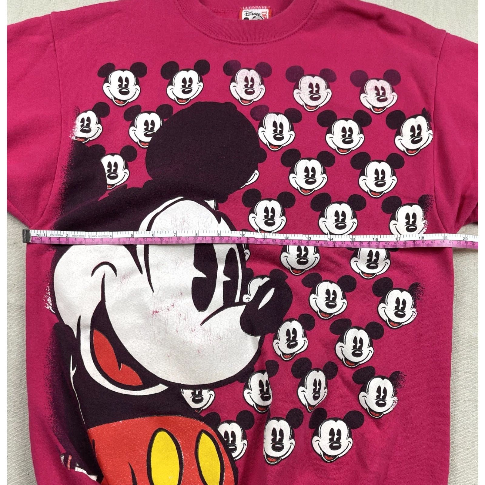 Disney VINTAGE Disney Mickey Face All Over Print Crewneck Sweatshirt - Size L (Adult) Pink, 90s Cartoon Logo, Unisex, Pullover, Cotton Blend, Fleece, USA Size US L / EU 52-54 / 3 - 5 Thumbnail