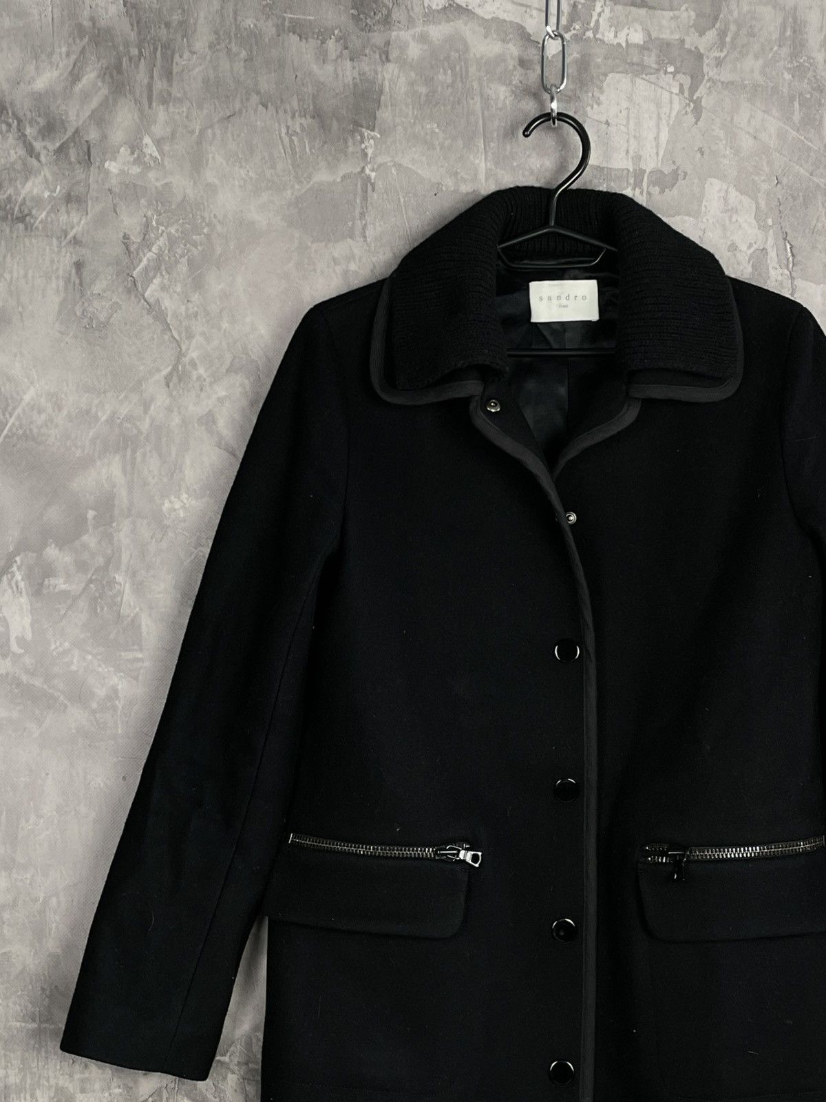 Sandro Sandro Vintage Wool Black Avant Garde Coat Size XS / US 0-2 / IT 36-38 - 3 Thumbnail