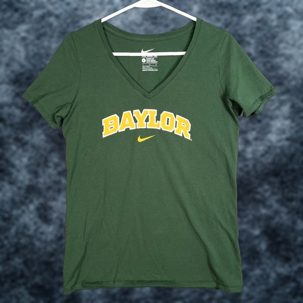 Nike Nike Tee Baylor University Swoosh V Neck T Shirt Womens Large Green Athletic Cut Size L / US 10 / IT 46 - 1 Thumbnail