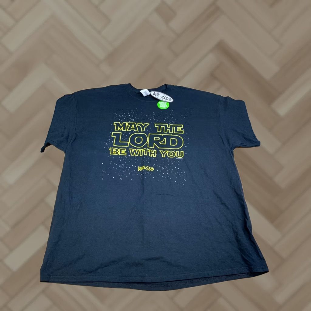Vintage KERUSSO May the Lord be With You Shirt Men 2XL Black T-Shirt Jesus Christian Crew Neck Graphic Print NWT Size US XXL / EU 58 / 5 - 1 Thumbnail