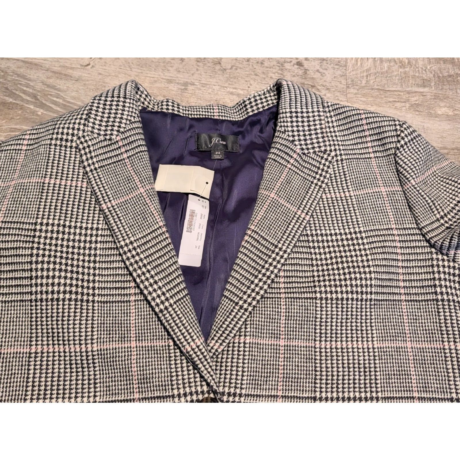 J.Crew NWT J. Crew Women's Plaid Italian Wool Boyfriend Blazer Black Pink J5658 Size 24 Size 4XL / US 24-26 - 2 Thumbnail