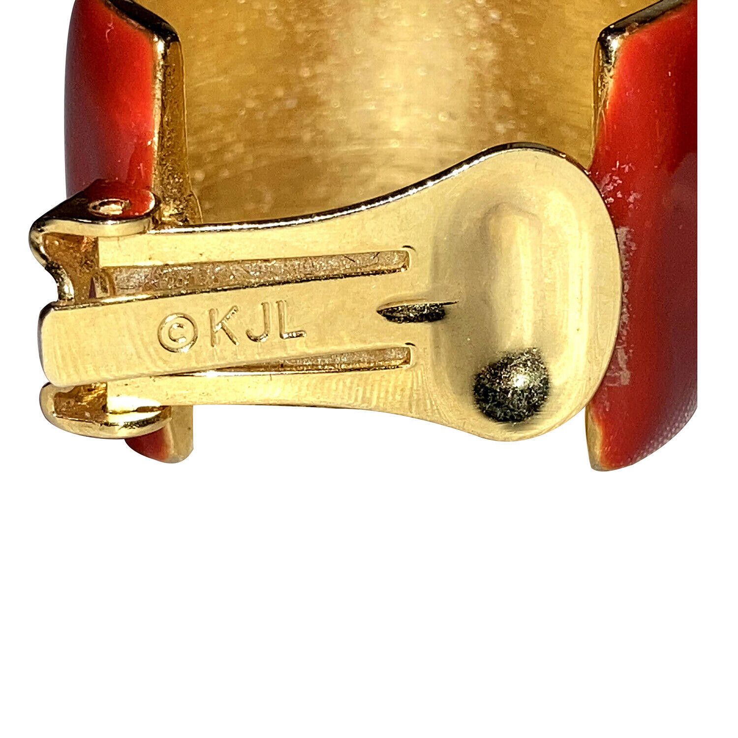 Designer KJL Kenneth Jay Lane Red Enamel Gold Tone Hoop Earrings Size ONE SIZE - 6 Thumbnail