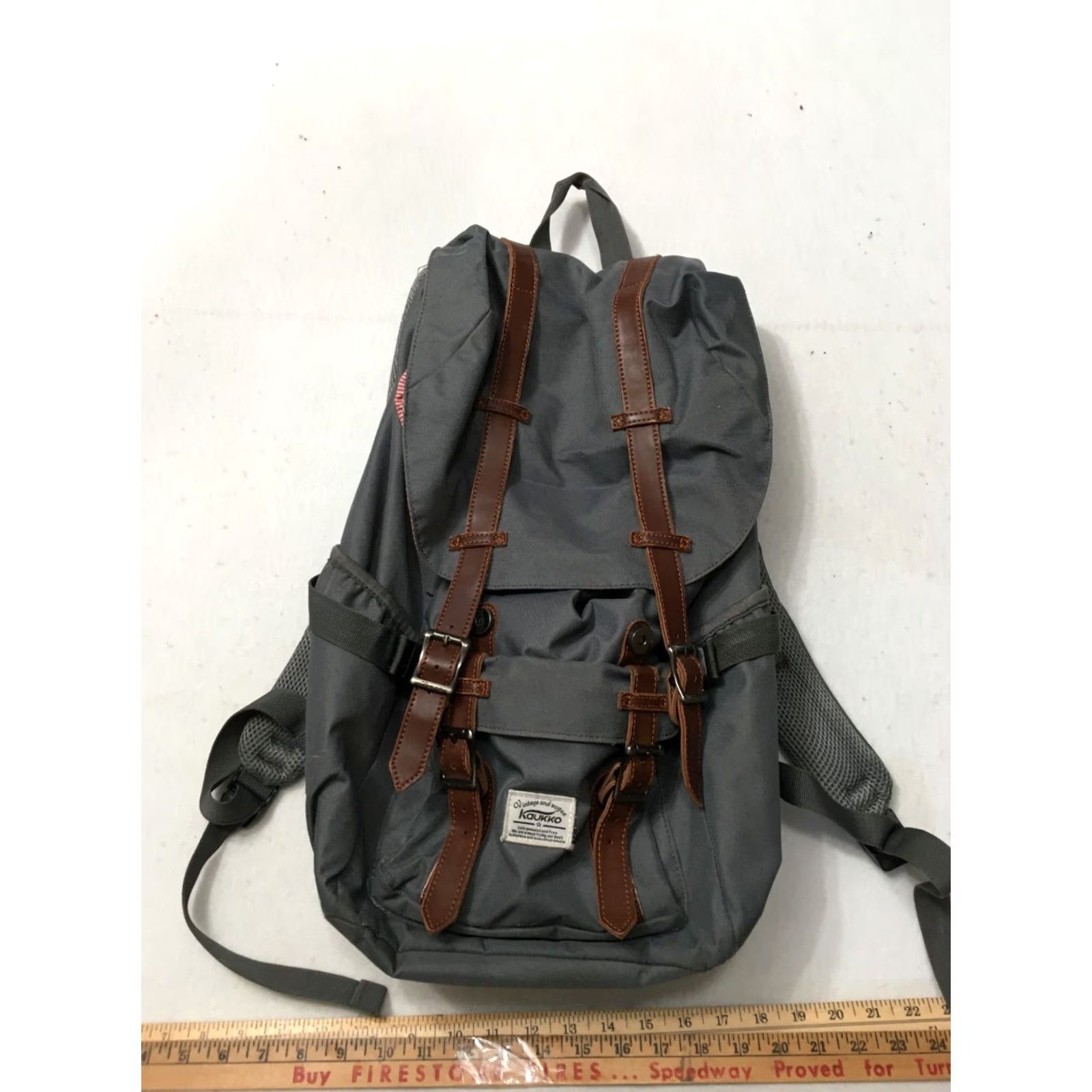 Vogue VINTAGE KAUKKO Back Pack Striped Canvas Lined Large Gray/Red Men Bag Backpack Mens Sizes: Large Size ONE SIZE - 7 Thumbnail