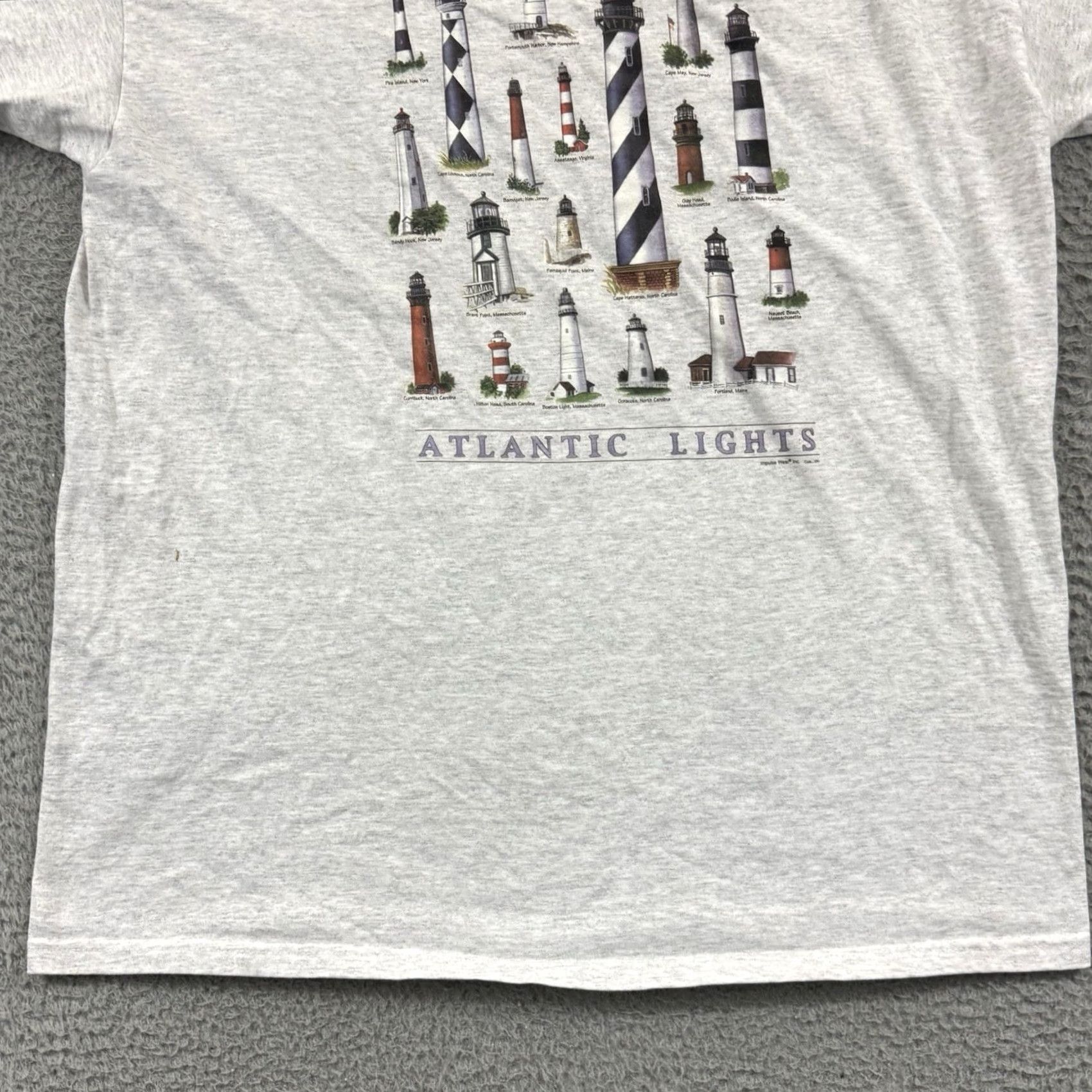 Anvil VINTAGE Atlantic Lighthouses Shirt Mens XL Gray Short Sleeve 90s Travel Outdoor 80s 90s Logo Graphic Print Angel Anvil Cotton Knit Size US XL / EU 56 / 4 - 2 Thumbnail