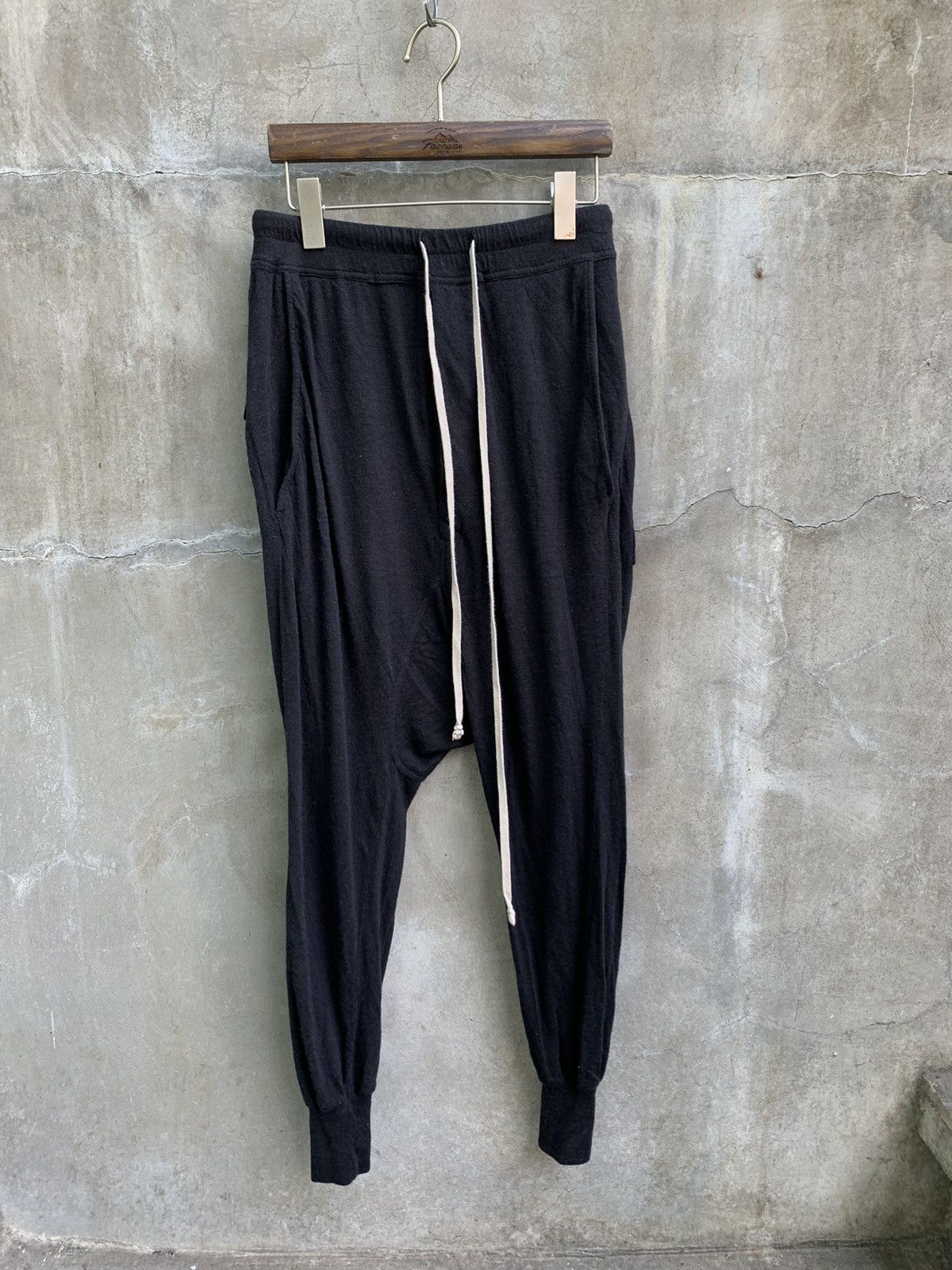 image of Rick Owens Fw14 Lilies Wool Drop Crotch Sweatpants in Black, Men's (Size 28)