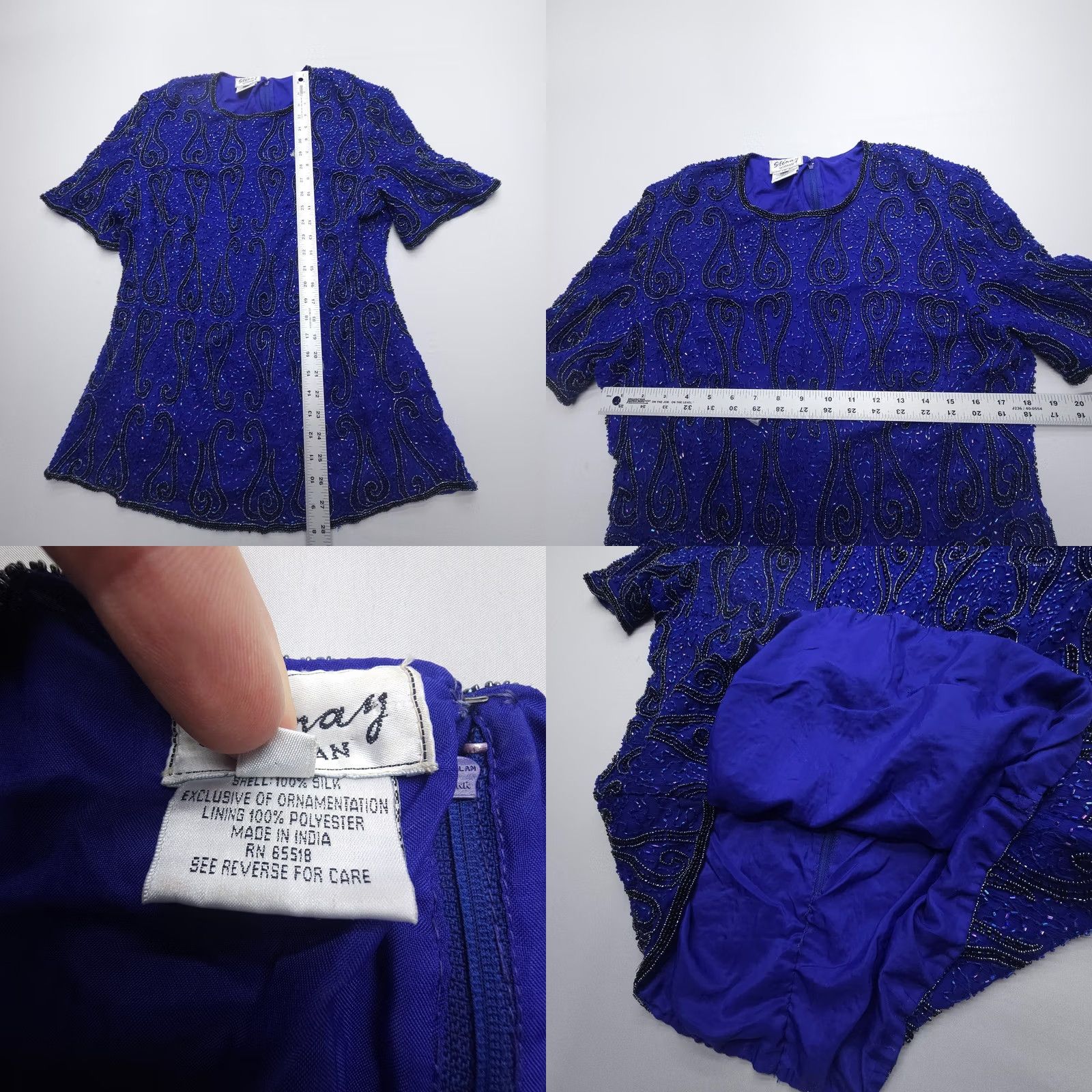 Vintage VINTAGE Stenay Silk Jacket Beaded Lined Paisley 1X Blue Black Short Sleeve Zip Womens Jacket Size XL / US 12-14 / IT 48-50 - 8 Thumbnail