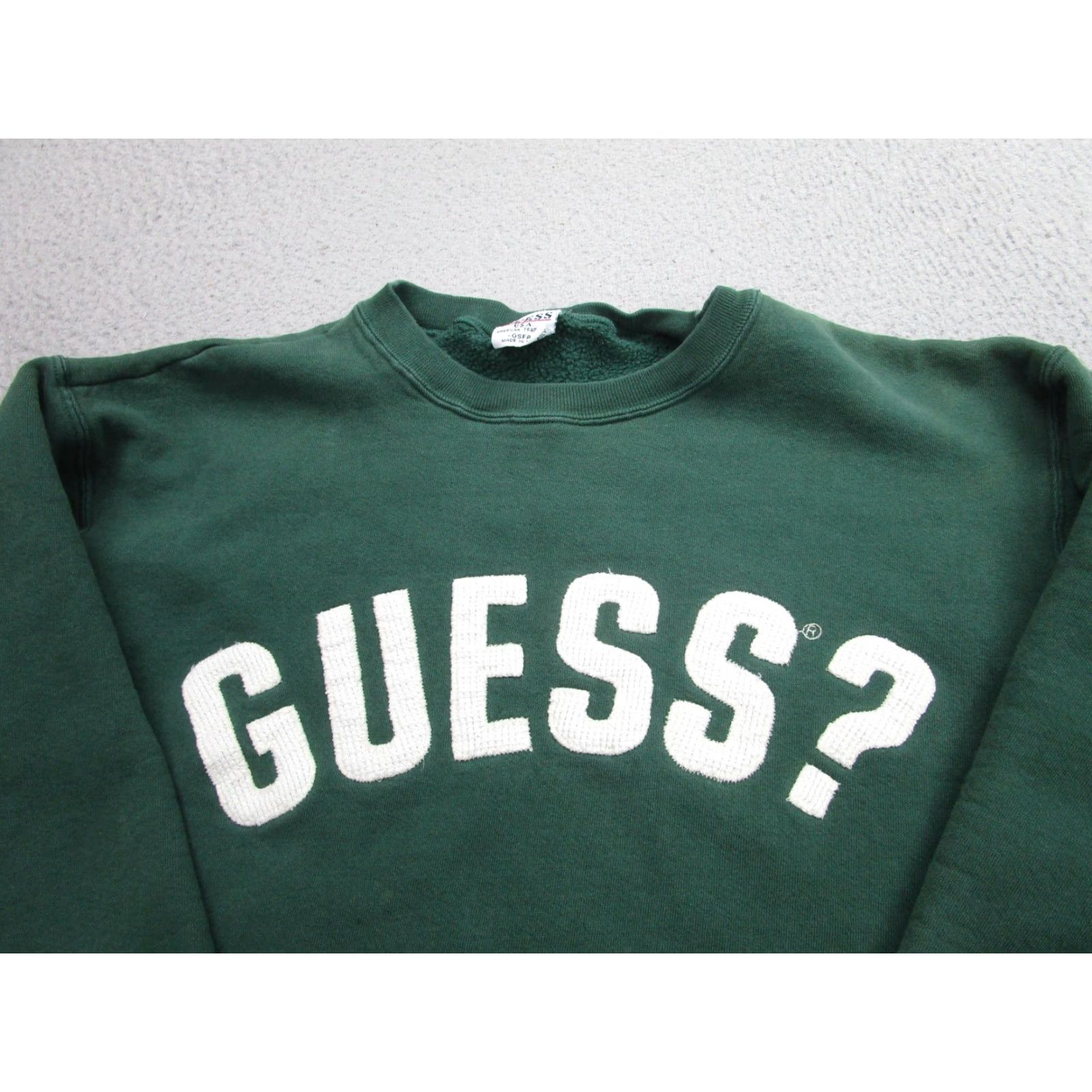 Guess VINTAGE GUESS Sweatshirt Womens OSFA Crewneck Spell Out USA Pullover 90s Green Graphic Print Logo Heavyweight Vintage 90s Size ONE SIZE - 2 Thumbnail