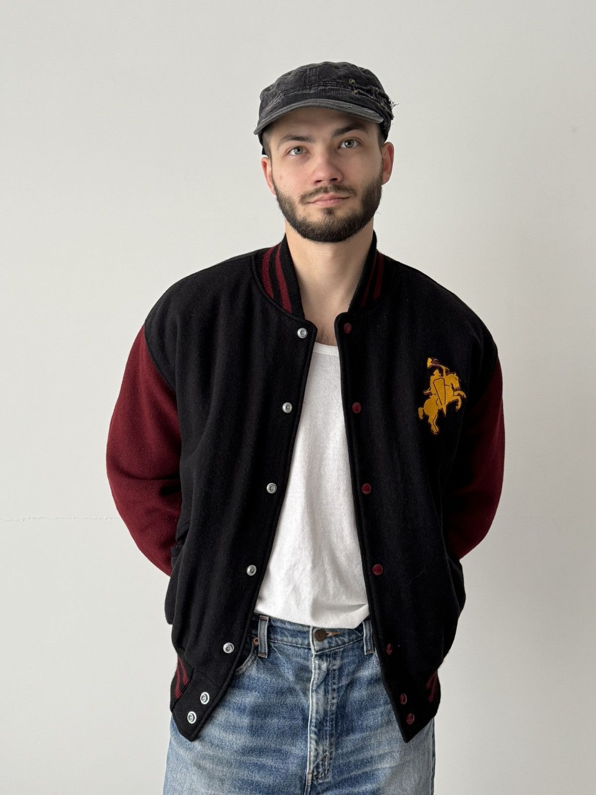 Delong × Vintage Vintage 80s NFL Warriors by Delon Varsity Bomber Jacket Size US L / EU 52-54 / 3 - 2 Thumbnail