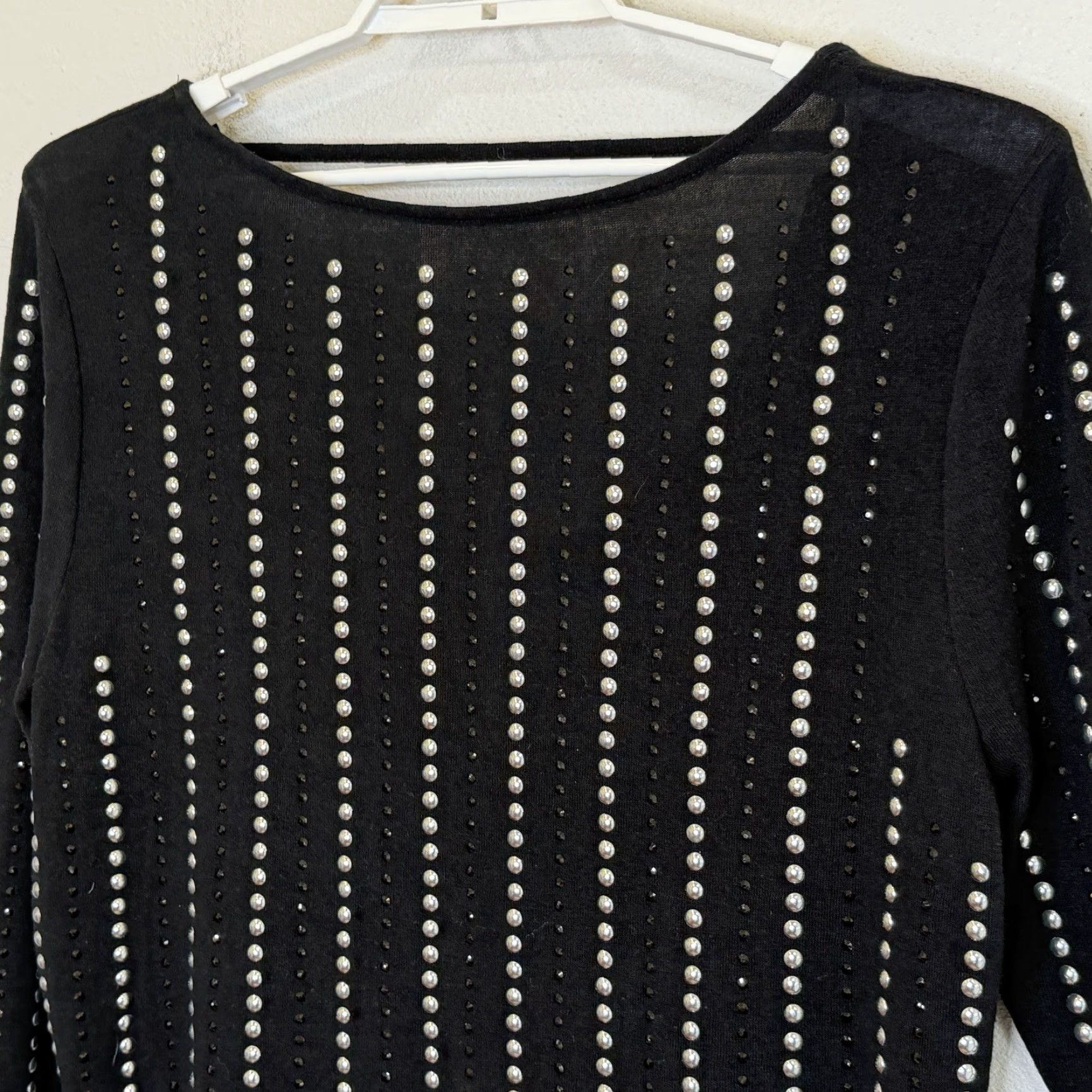 Vintage Vocal USA Sweater Womens M Black Studded Long Sleeve Pullover Round Neck Back Gothic Biker Moto Casual Office Fall Winter Size M / US 6-8 / IT 42-44 - 2 Thumbnail