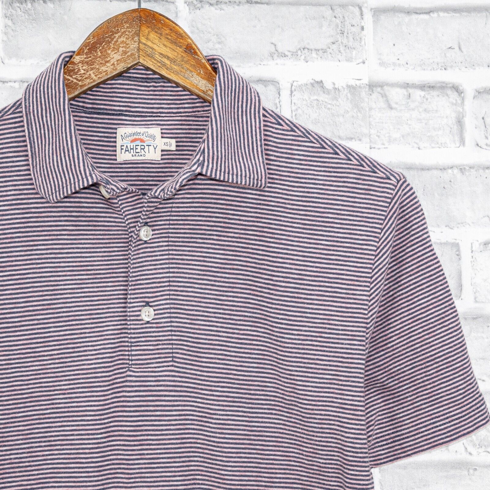 Faherty FAHERTY Men's Short Sleeve Polo Shirt Purple Blue Striped Size US XS / EU 42 / 0 - 2 Thumbnail