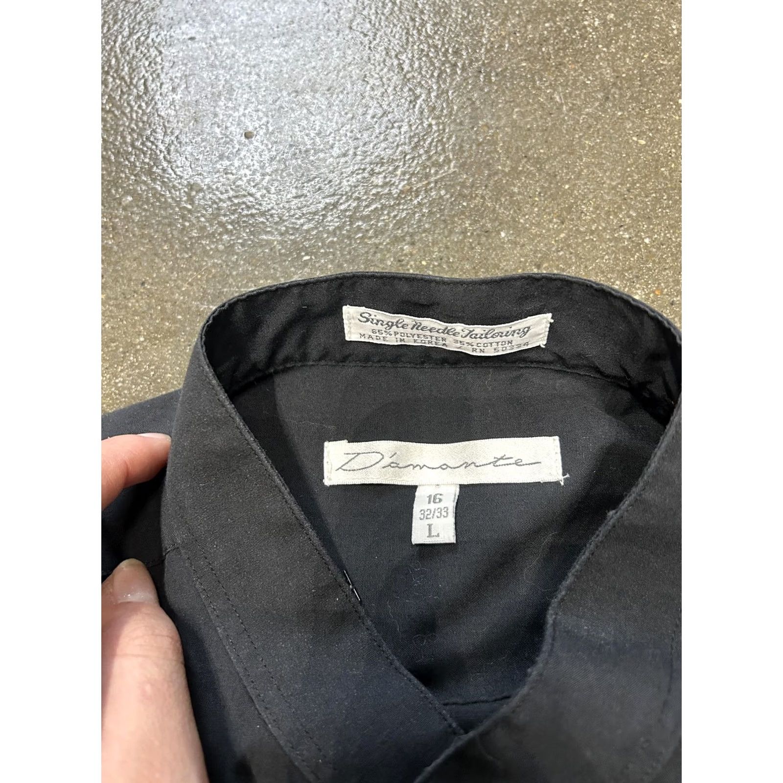 Needles VINTAGE Diamante Mens Band Collar Dress Shirt L Black Long Sleeve 16 32/33 Barrell Cuff Size 42R - 5 Thumbnail