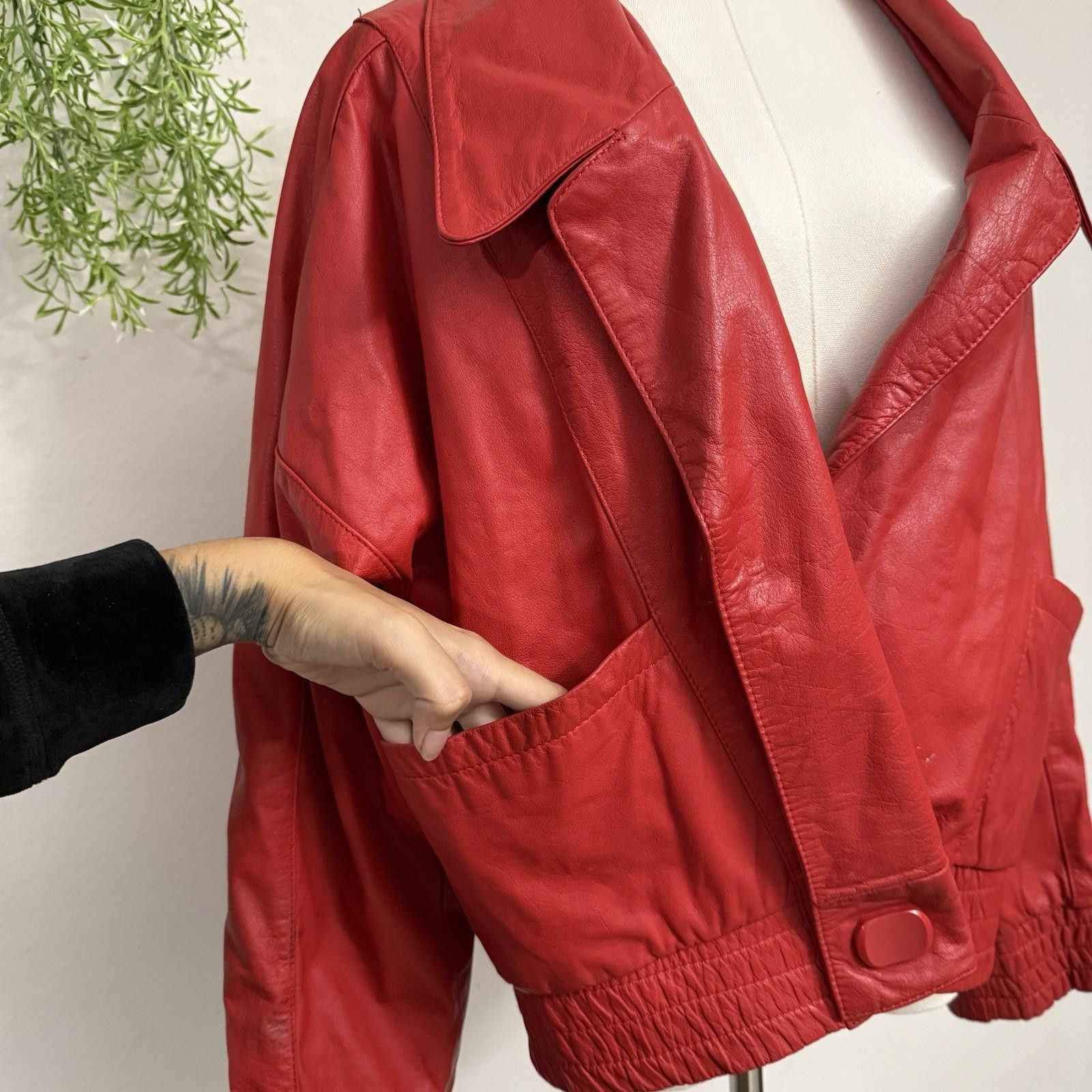 Designer G3 Red Leather Korean Jacket Medium Size M / US 6-8 / IT 42-44 - 2 Thumbnail