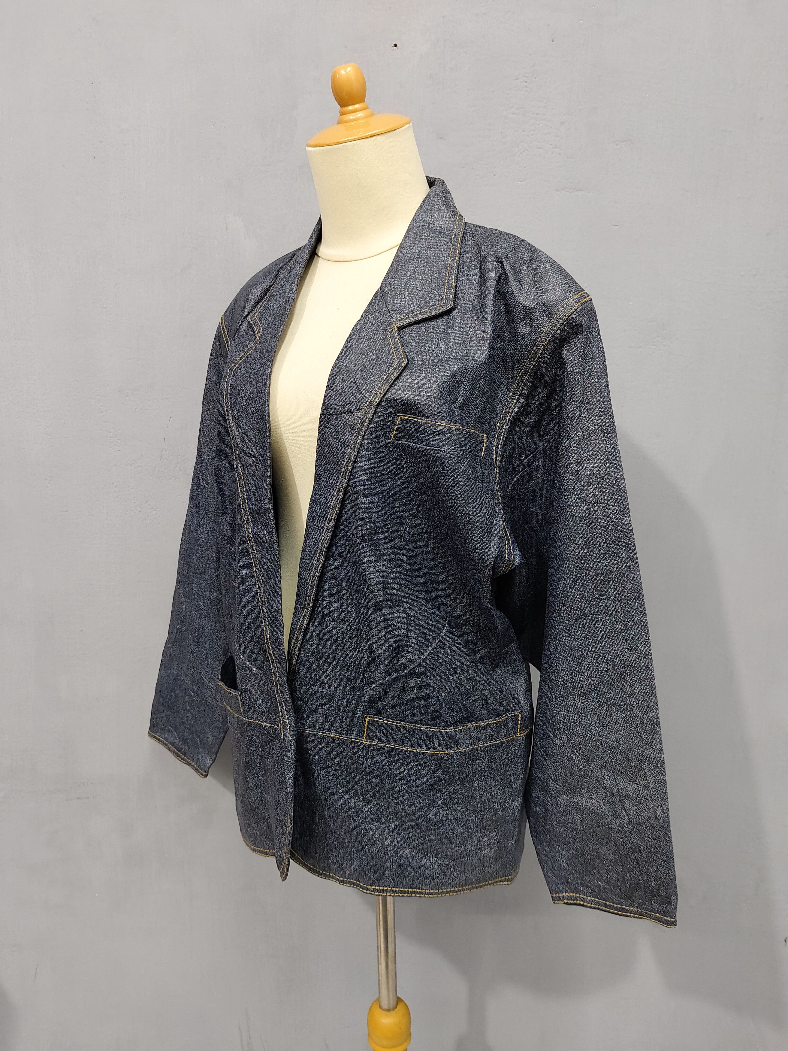 Marella 80s Marella 🇮🇹 Soft Leather Construction Denim Look Jacket Size L / US 10 / IT 46 - 2 Thumbnail