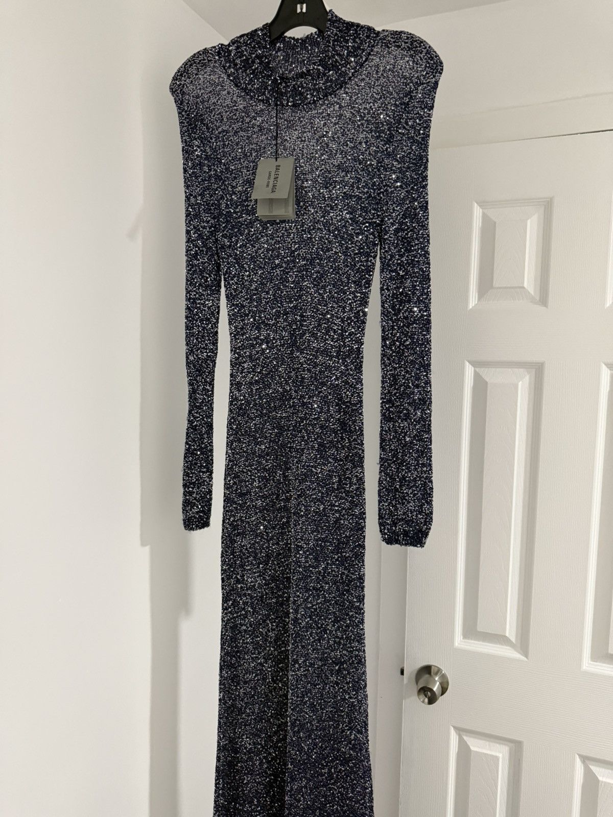 Balenciaga Balenciaga Sequined metallic knit turtle neck maxi dress Size L / US 10 / IT 46 - 11 Thumbnail