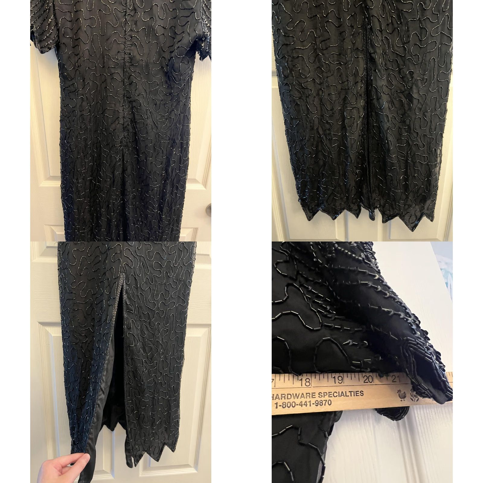 Vintage VINTAGE Denise Elle Dress Womens Large Silk Beaded Midi Scalloped 90s Elegant Black Silk Beaded Dress Size L / US 10 / IT 46 - 9 Thumbnail
