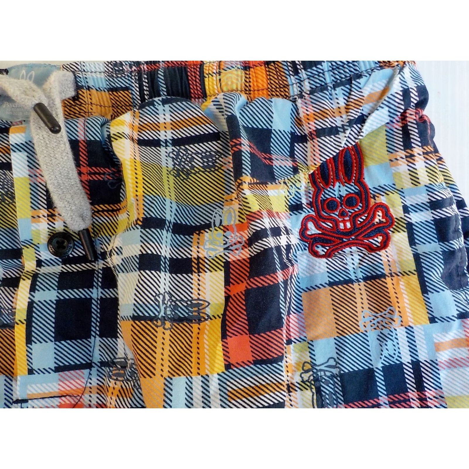 Psycho Bunny PSYCHO BUNNY Mens Elastic Waist/Drawstring Plaid Shorts Cotton Multicolor SZ L Bermuda Casual Pockets Logo 100% Cotton Size US 35 - 3 Thumbnail
