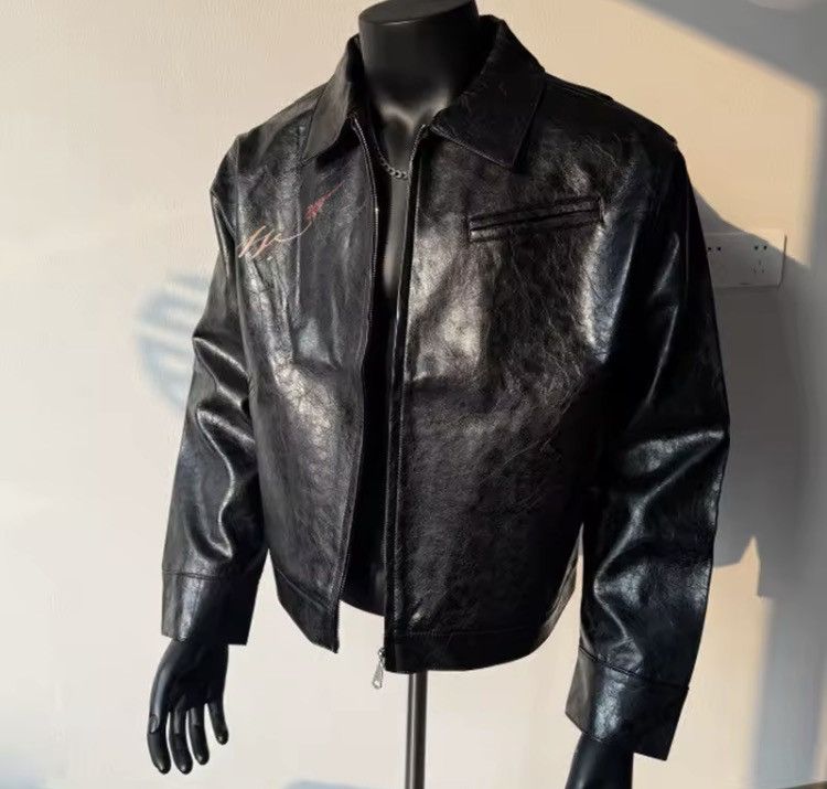 Japanese Brand Black Faux Leather Graphic Print Jacket, Relaxed Fit Size US L / EU 52-54 / 3 - 11 Thumbnail