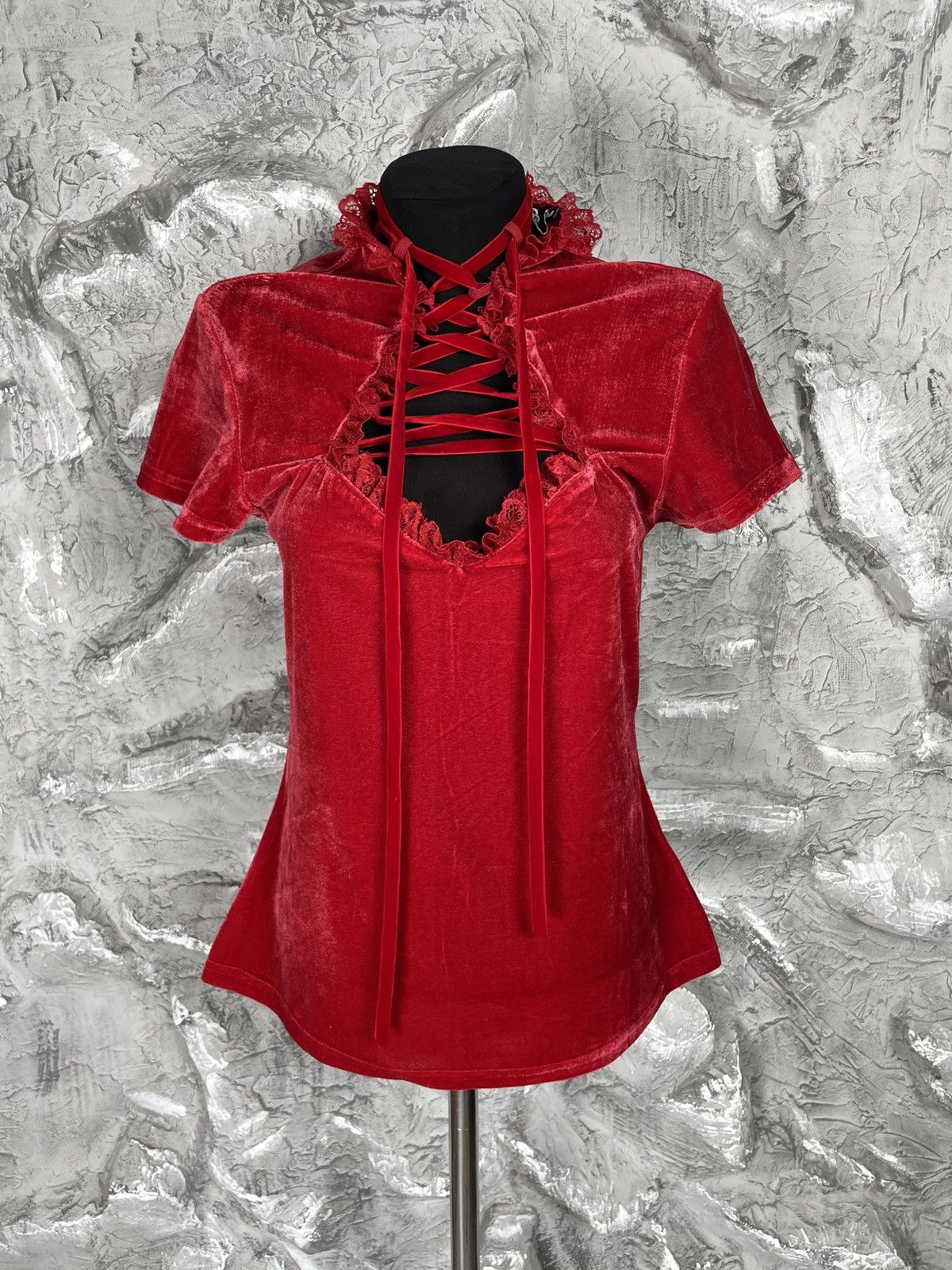 Killstar Killstar Y2K Velour Glamour Vamp Gothic Lace-Up Top Size M / US 6-8 / IT 42-44 - 2 Thumbnail