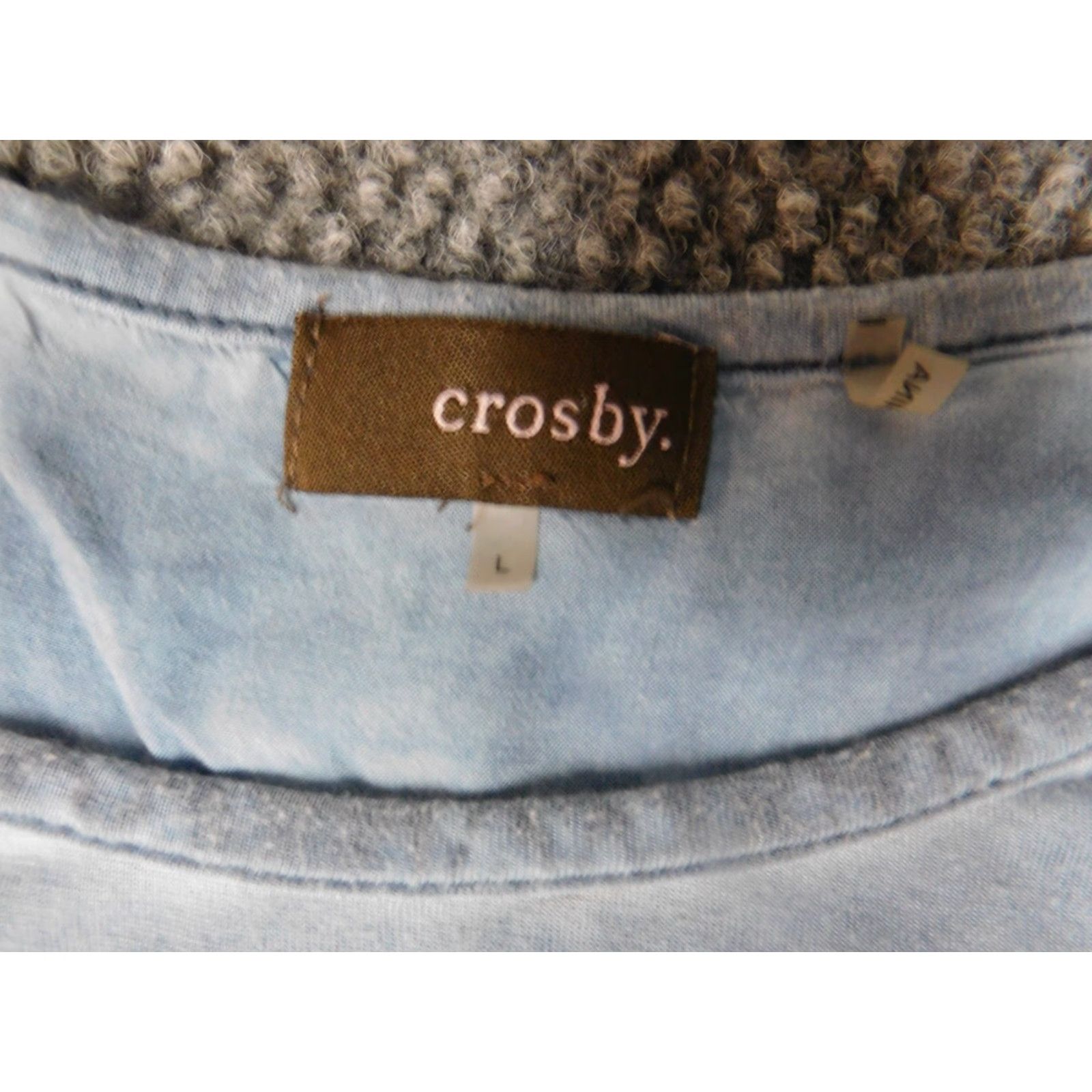 Vintage Crosby Womens Blouse L Blue Crew Neck Short Sleeve Pullover Cotton Blend Stretch Casual Everyday Women Size L / US 10 / IT 46 - 4 Thumbnail