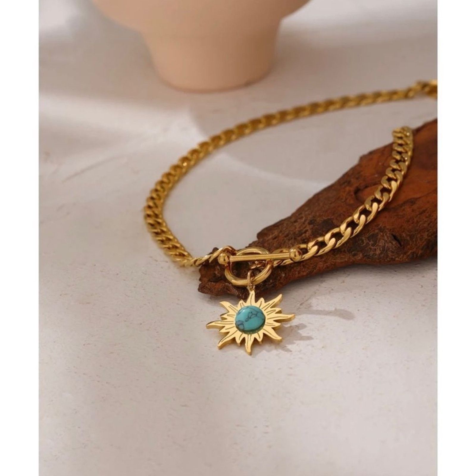 Other Sun Flower Pendant Necklace Stainless Steel Golden 18K Chain Size ONE SIZE - 1 Thumbnail