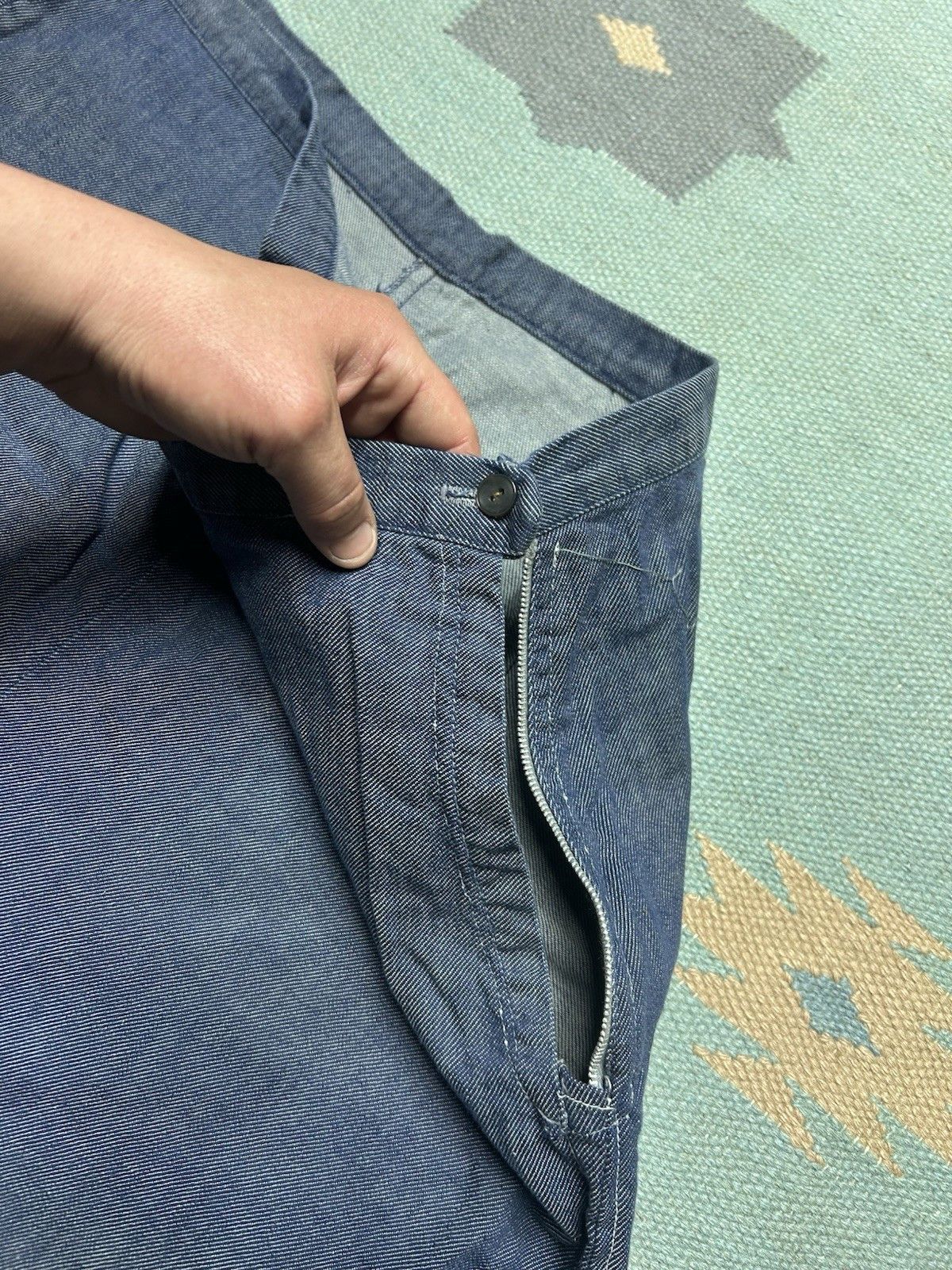 Vintage Vtg 50s denim side zip jean women pedal pushers farm worn 36 Size 36" / US 14 / IT 50 - 3 Thumbnail