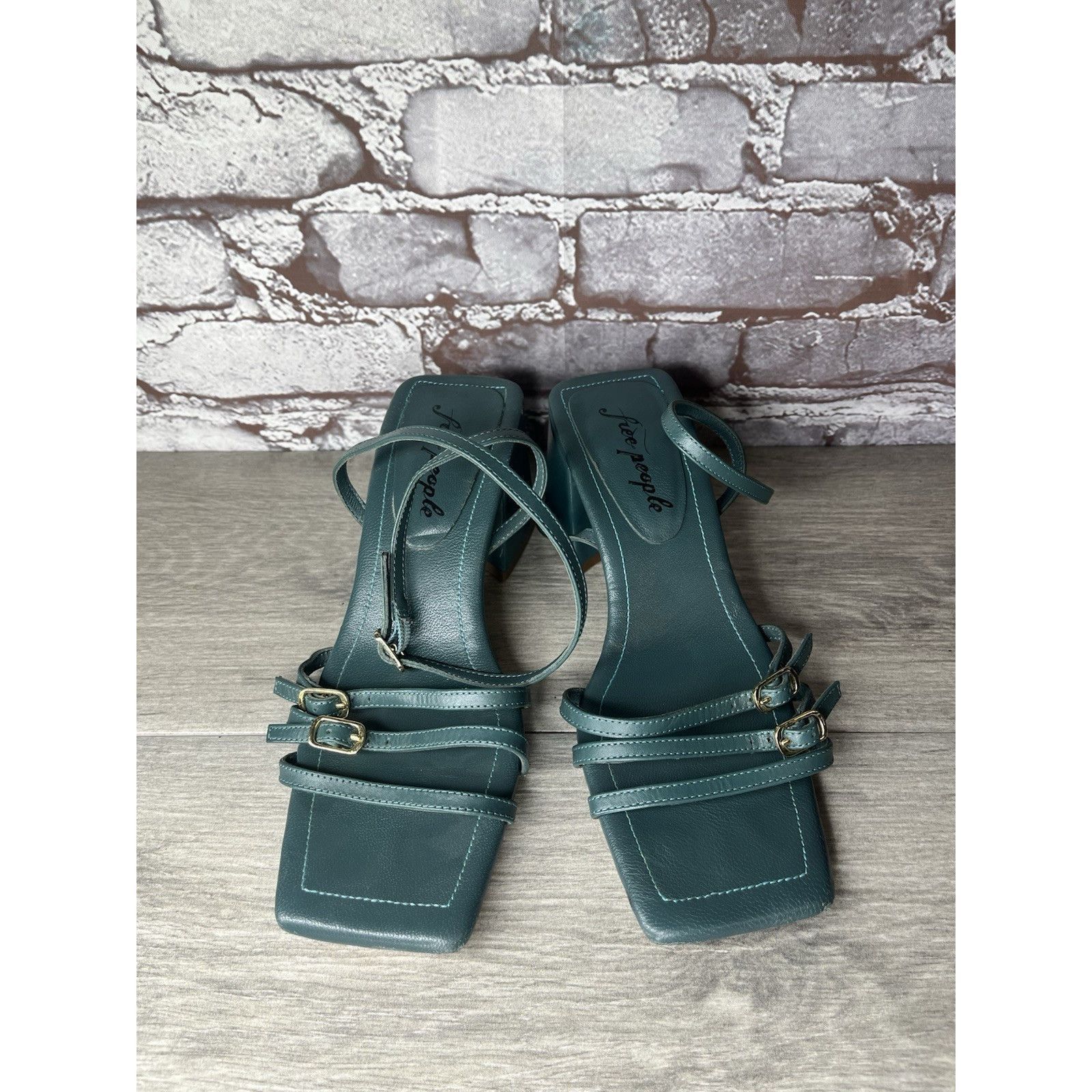 Free People Free People Niki Oasis Teal Blue Leather Strappy Block Heel Size US 8 / IT 38 - 12 Thumbnail