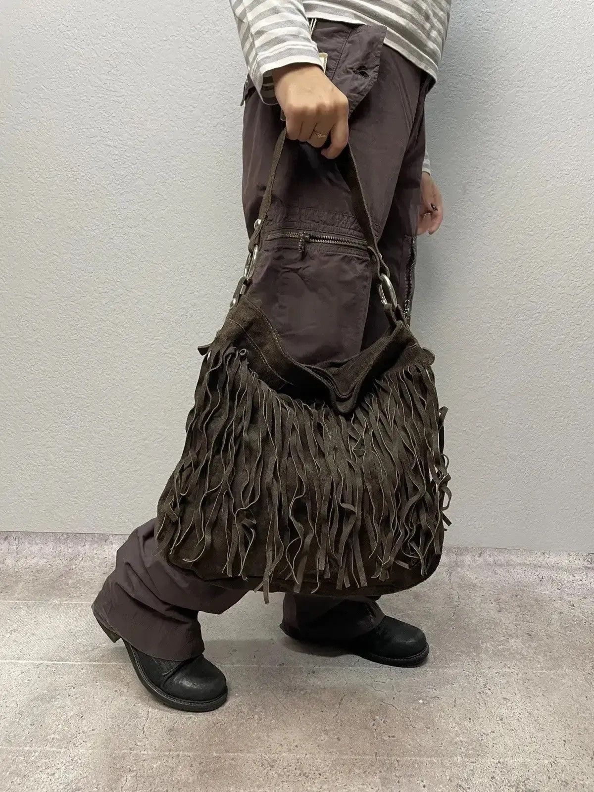 archive all leather fringe waist bag y2k