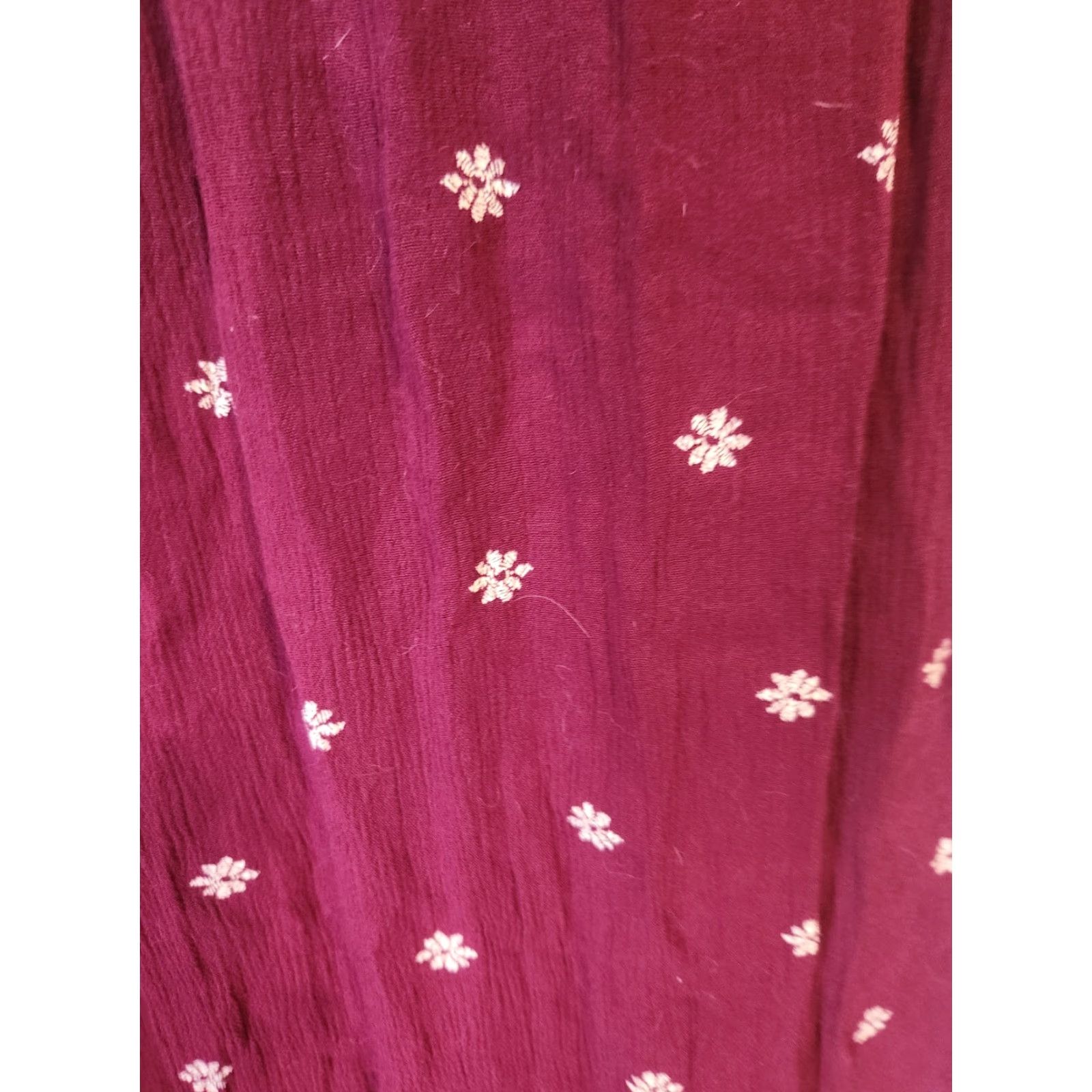Vintage Xhilaration Maxi Dress Burgundy Floral Crinkle Cold Shoulder V-Neck Short Sleeve XL Red Hippie Boho Women Size XL / US 12-14 / IT 48-50 - 6 Thumbnail