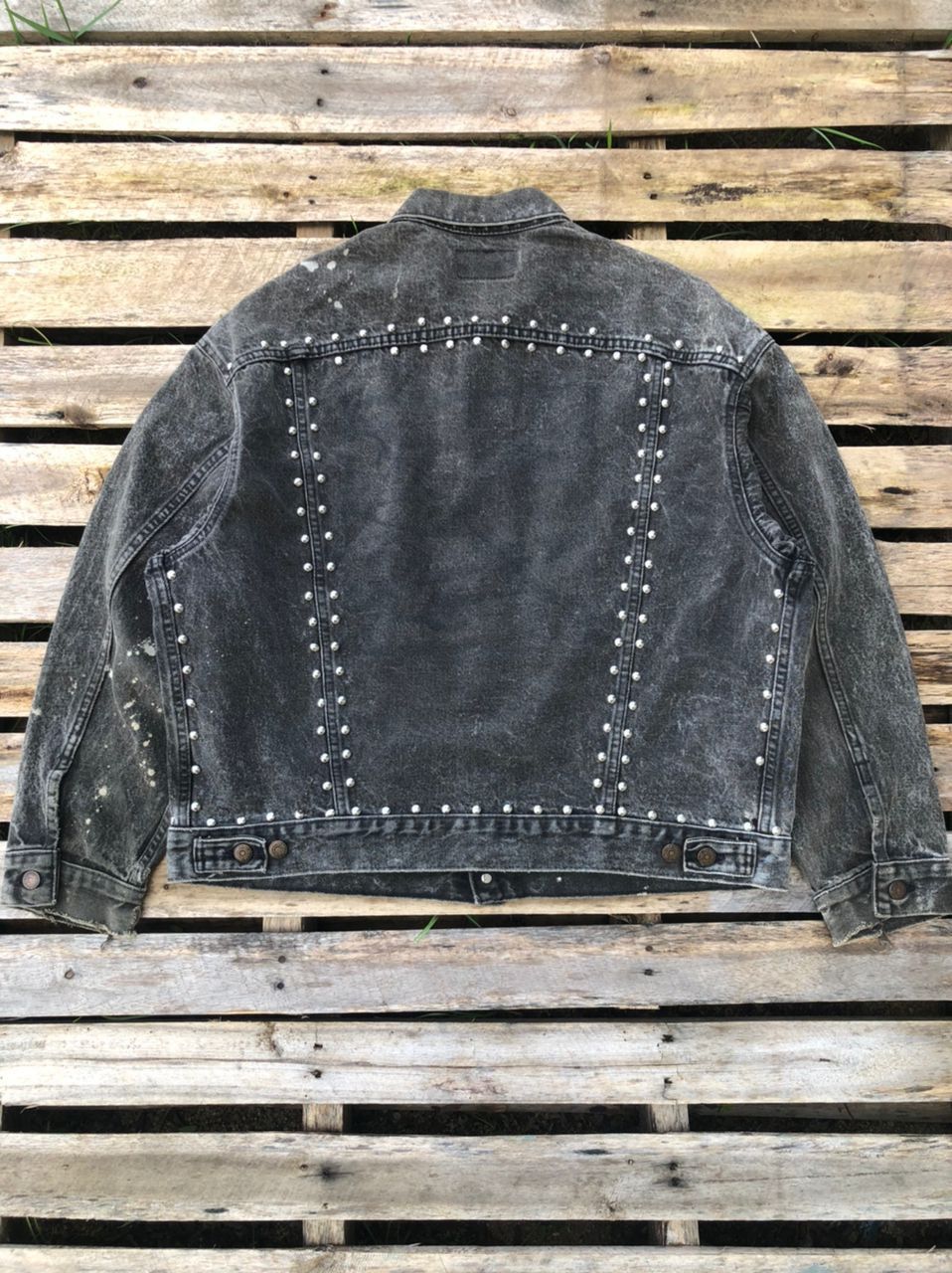 Levi's Vintage 90s Levi's Faded Black Studded Trucker Jacket Size US XL / EU 56 / 4 - 2 Thumbnail