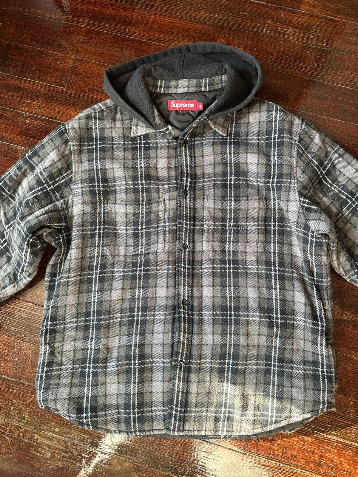 Supreme SUPREME TARTAN FLANNEL HOODED SHIRT BLACK LARGE FW23 Size US L / EU 52-54 / 3 - 4 Thumbnail