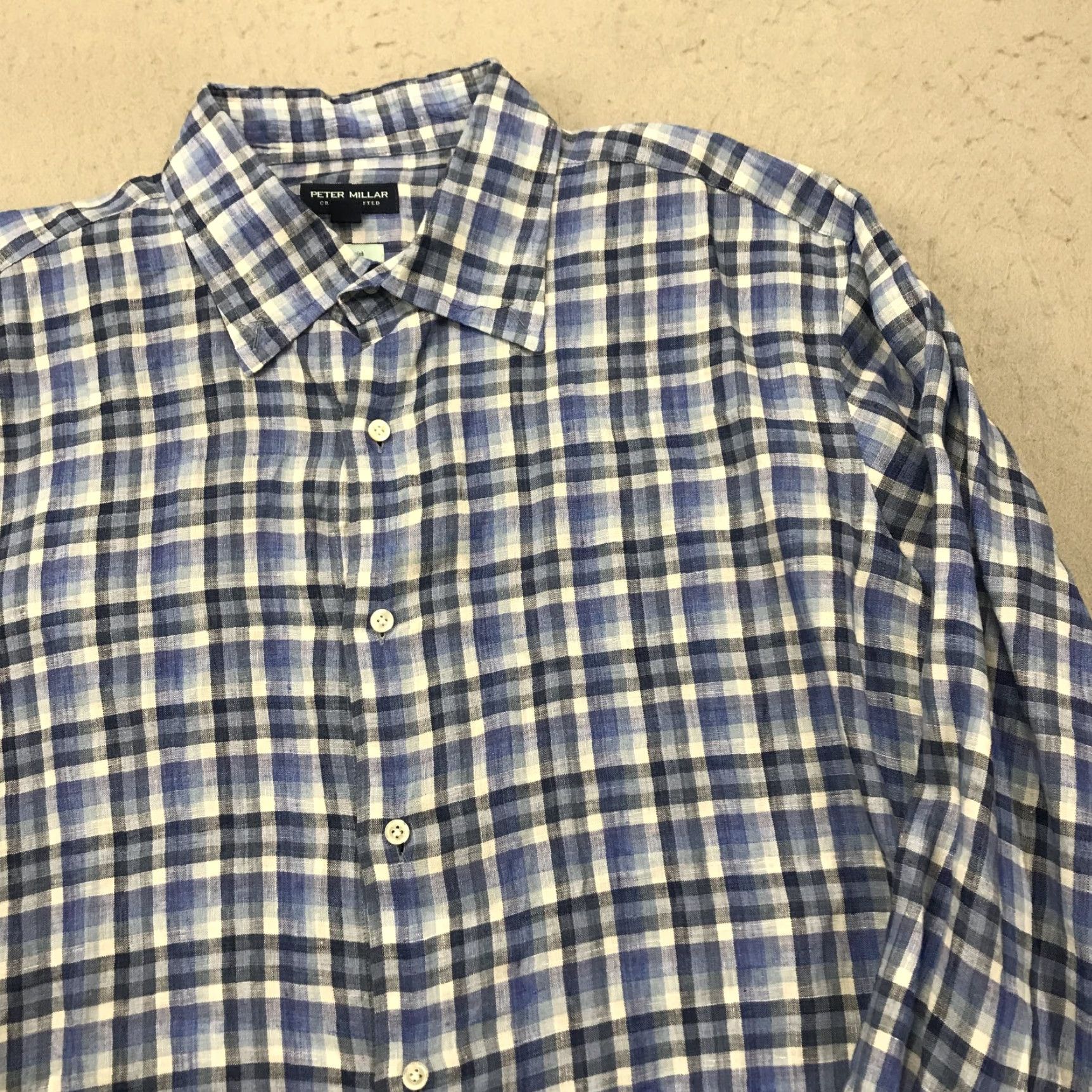 Peter Millar Peter Millar Shirt Mens Large Blue 100% Linen Flex Finish Check Crown Crafted Size US L / EU 52-54 / 3 - 3 Thumbnail
