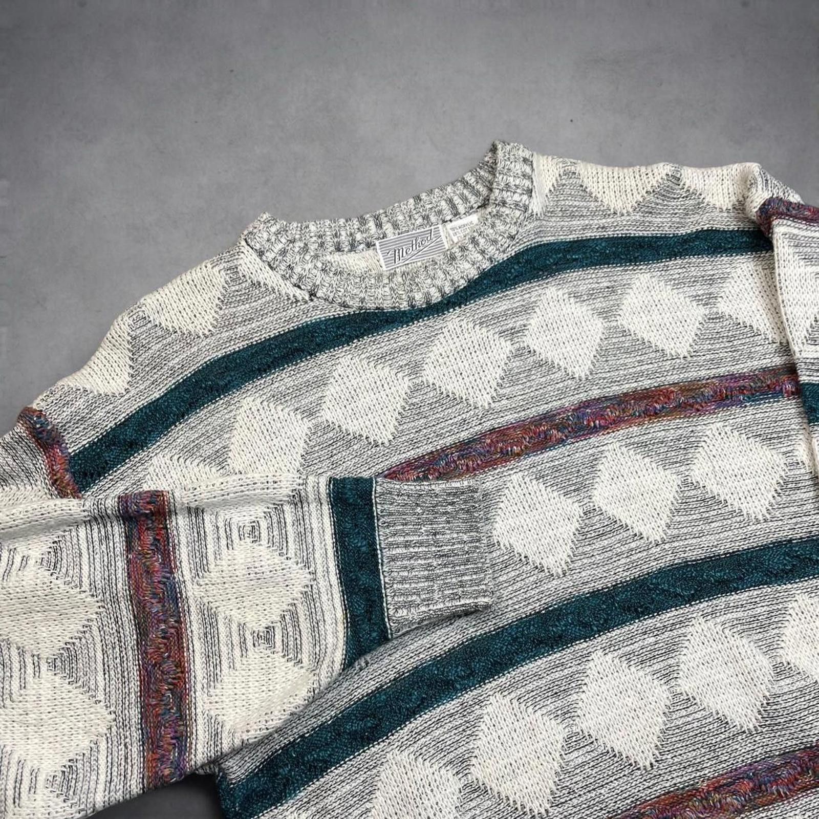 Vintage Vintage Knit Sweater XL Cream Green Patterned Crewneck 80s Size US XL / EU 56 / 4 - 4 Thumbnail
