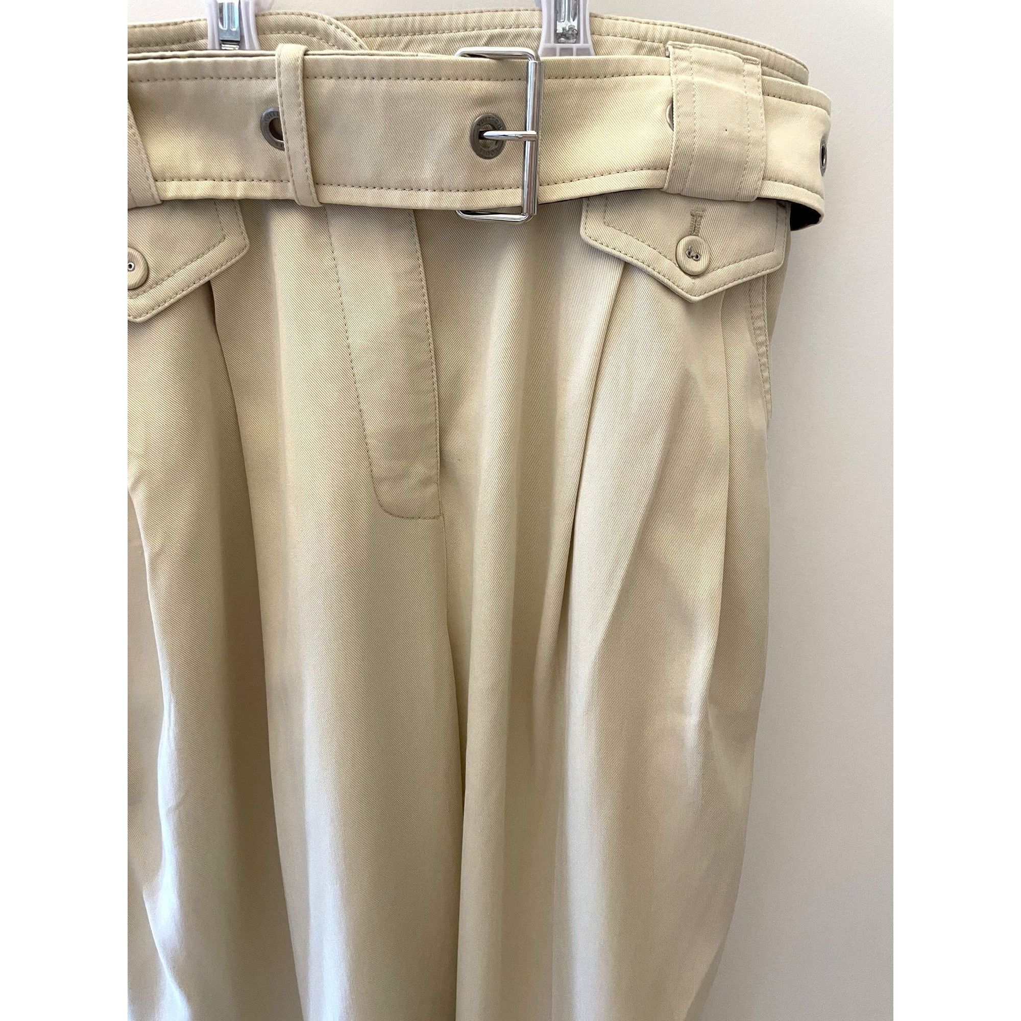 Louis Vuitton Womens Beige High-Waisted Pants With Pleats & Designer-Inspi Size 40" / US 18 - 3 Thumbnail