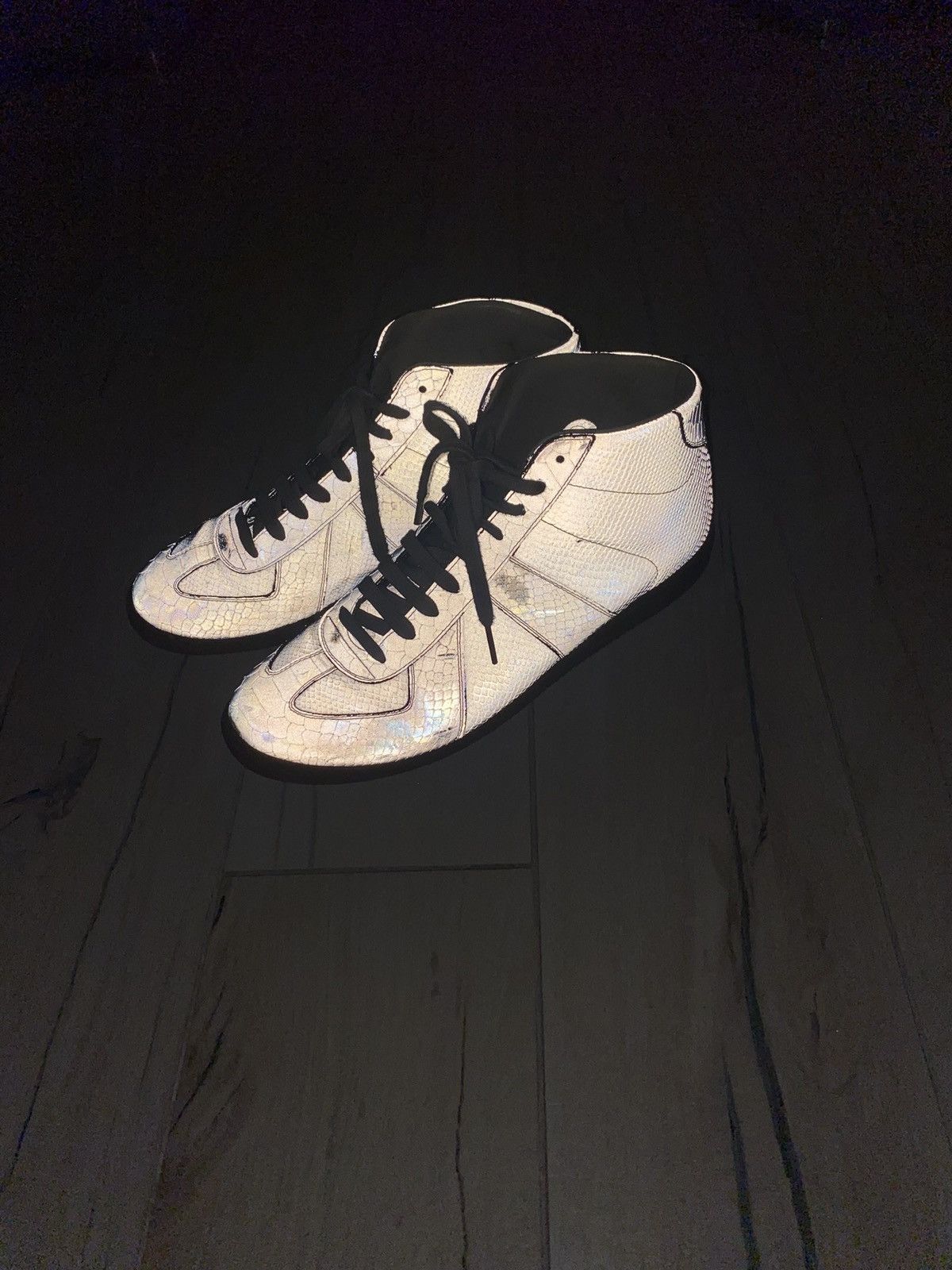 image of Avant Garde x Maison Margiela Snakeskin Reflective High Top Sneakers, Men's (Size 10)