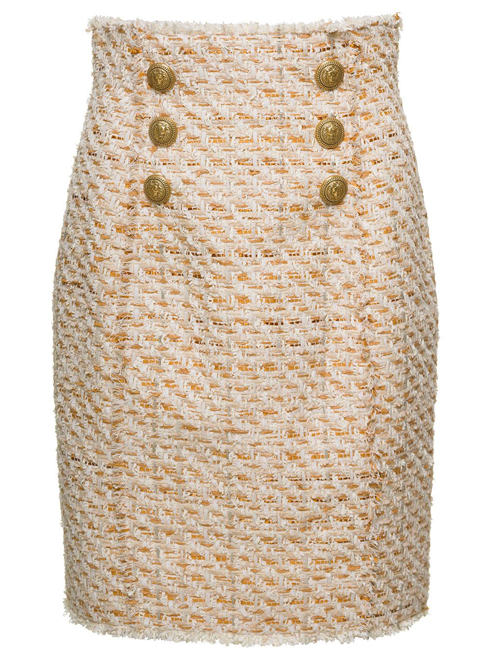 Balmain Beige Tweed Skirt with Front Golden Buttons in Cotton Blend Woman Size 30" / US 8 / IT 44 - 1 Thumbnail