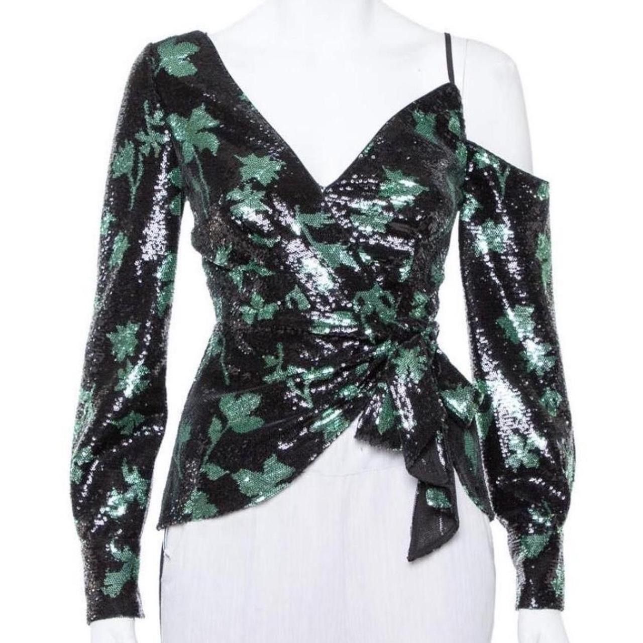 Self-Portrait Self-Portrait Black Leaf Sequin Wrap Top Size XS / US 0-2 / IT 36-38 - 2 Thumbnail