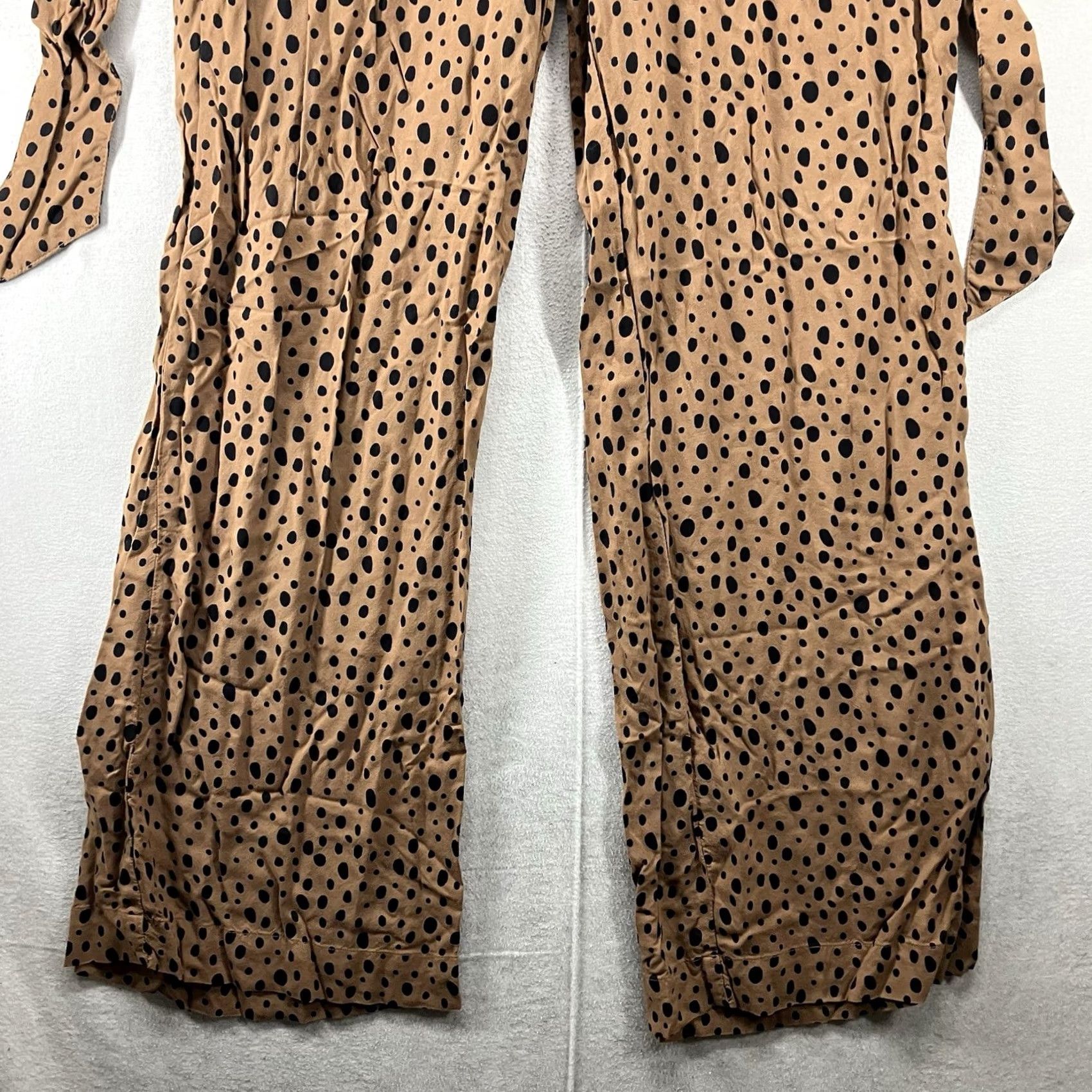 Abercrombie & Fitch Abercrombie & Fitch Women's Pants Wide-Leg High Waist Belted Chiffon Viscose Leopard Dots XS Brown Polka Dot 90s Bohemian City Festival Casual Size 26" / US 2 / IT 38 - 6 Thumbnail